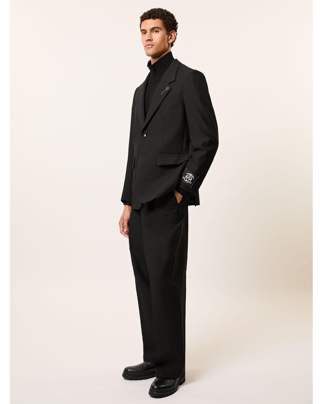 Reiss Black Arley Monogram Relaxed Single-Breasted Blazer for men