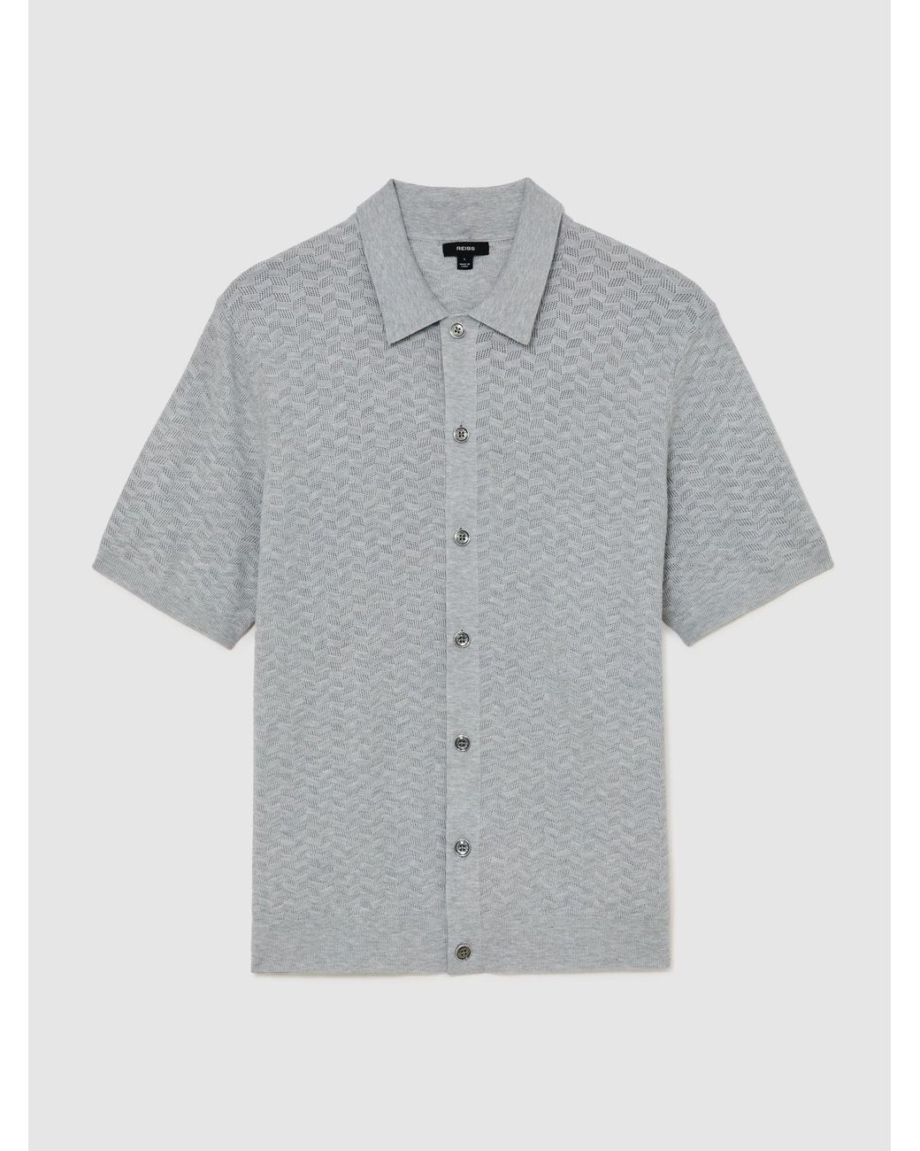 Reiss Gray Textured-Knit Button-Through Shirt for men