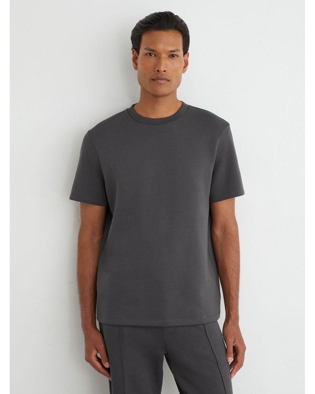 Reiss Gray Sueded Interlock Jersey Modern-Fit T-Shirt for men