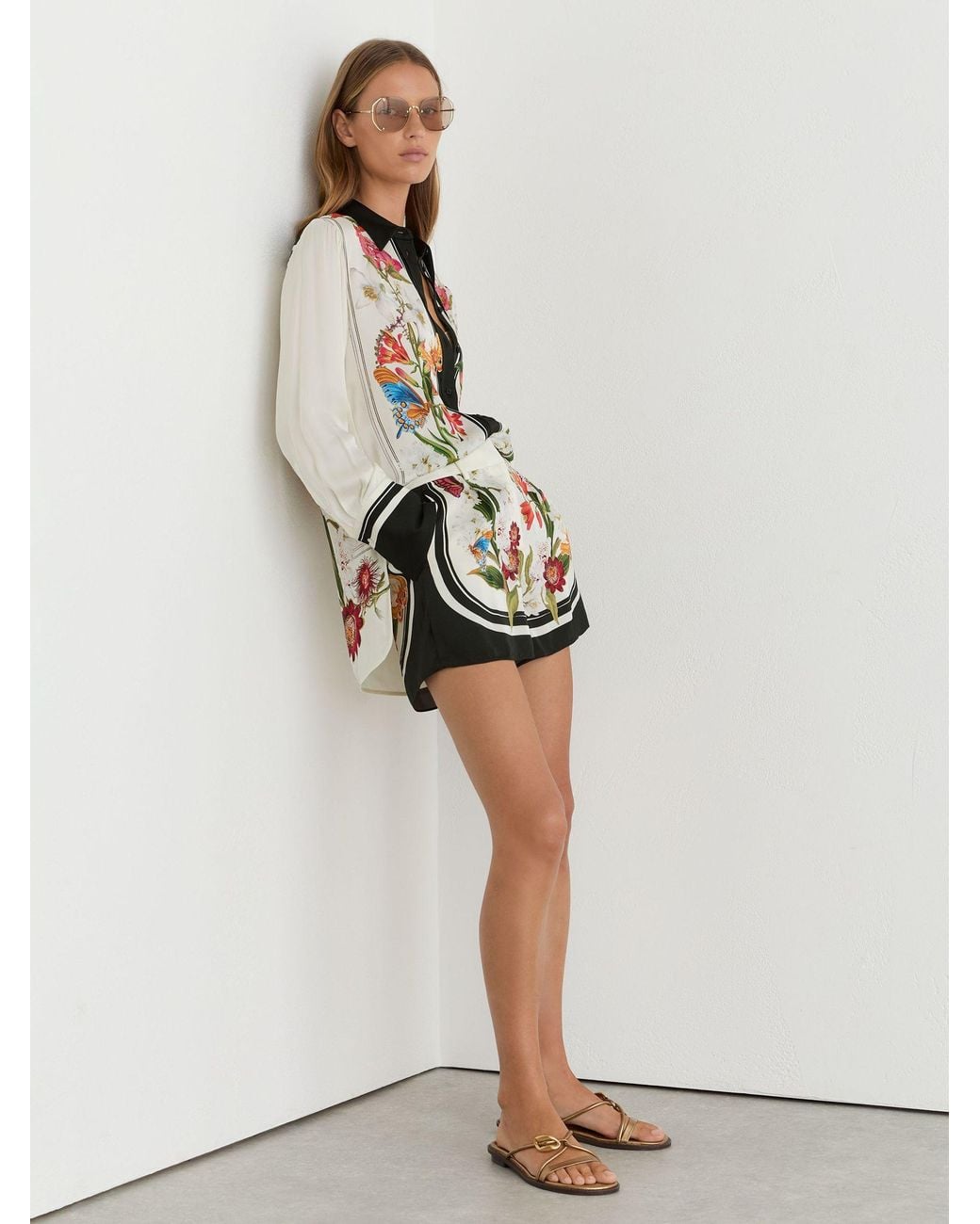 Reiss Multicolor Selina - Ivory/black | Nybg Scarf-print Shorts, Us 2