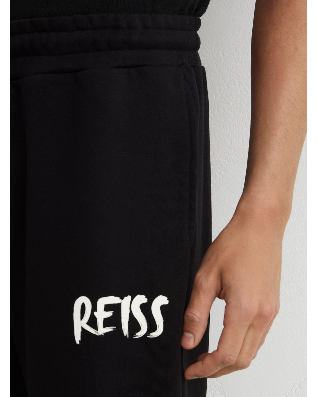 Reiss Edison - Black Cotton Logo-print Cuffed Joggers, L for men