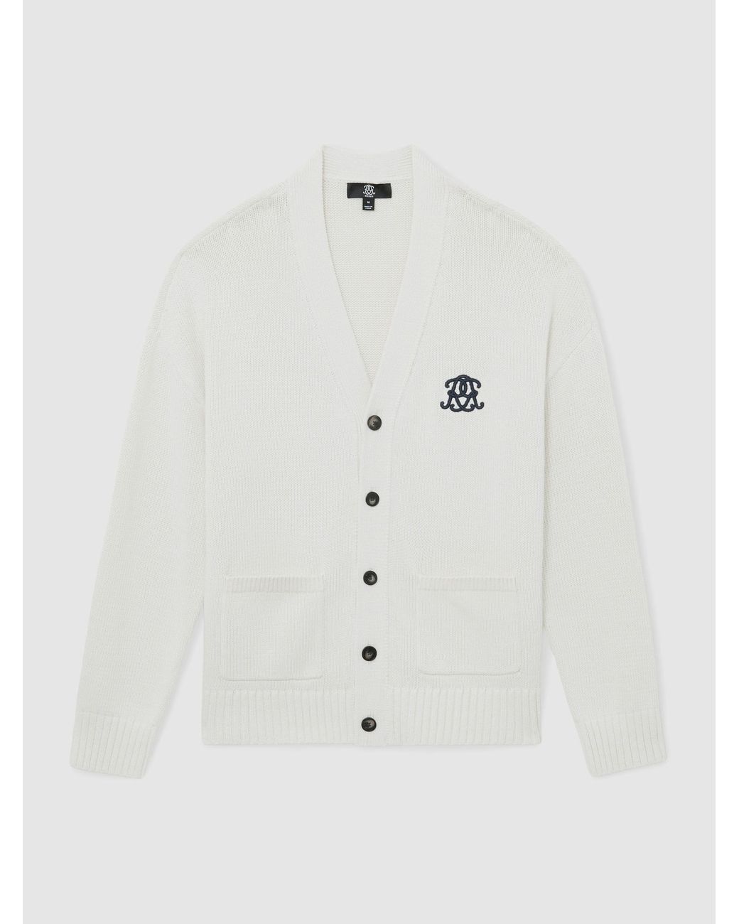 Reiss White Coates Monogram-Embroidered Relaxed Cardigan for men