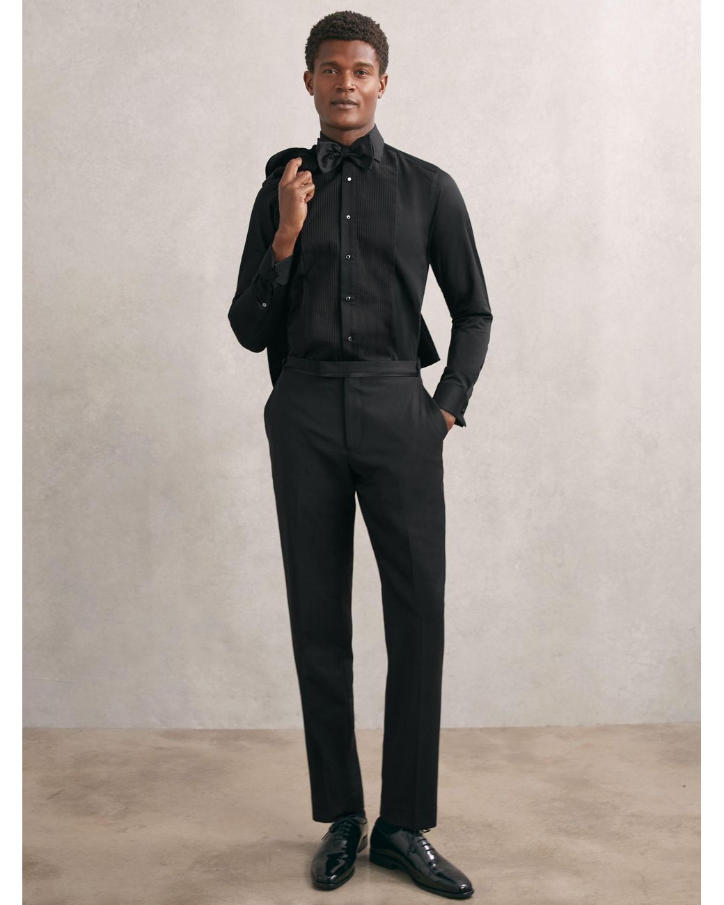 Reiss Black D Cuff Slim Fit Cotton Double-Cuff Dinner Shirt Regular-Fit for men