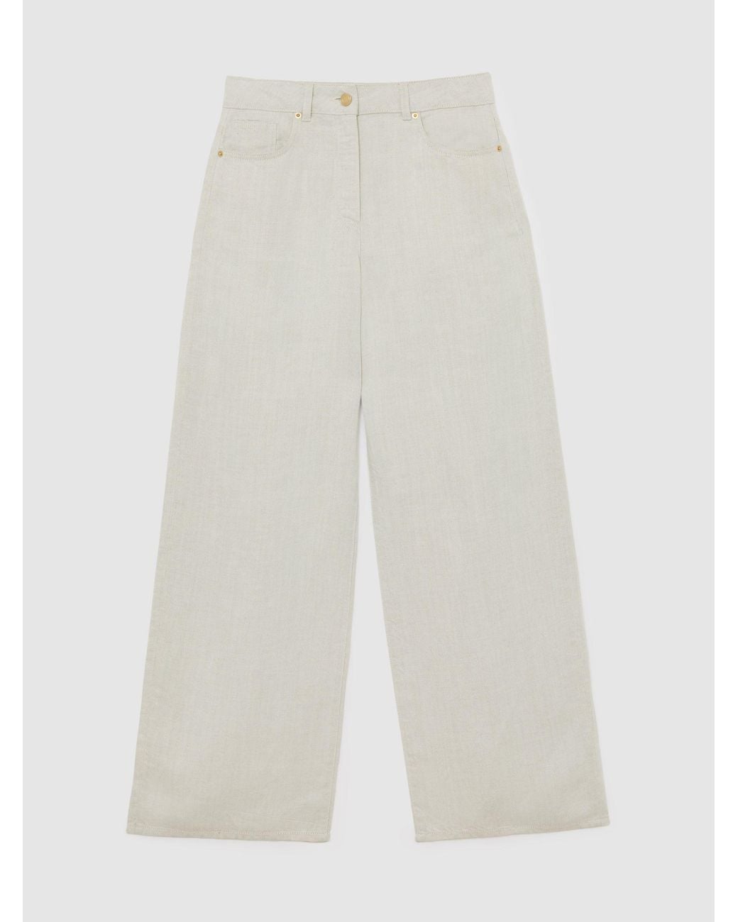 Reiss White Carmen - Neutral Petite Lyocell-linen Wide-leg Trousers, Us 6