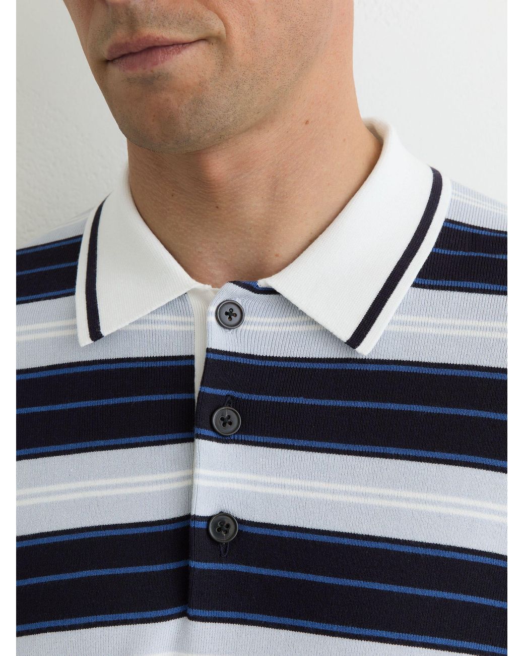 Reiss Blue Rugby-Stripe Half-Button Jumper for men
