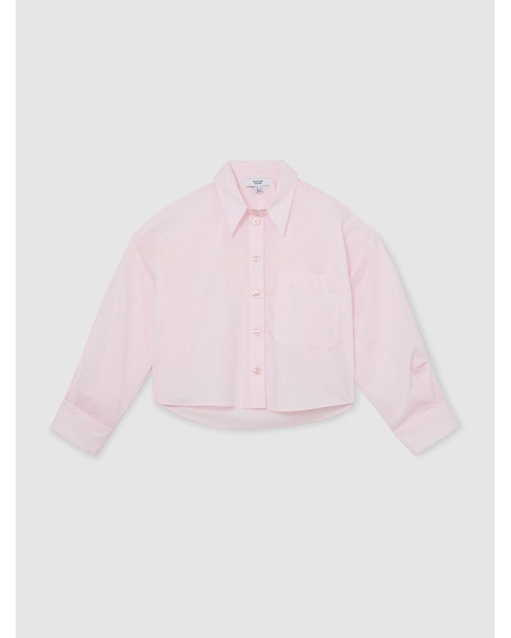 Reiss White Cotton Cropped Long-Sleeve Shirt