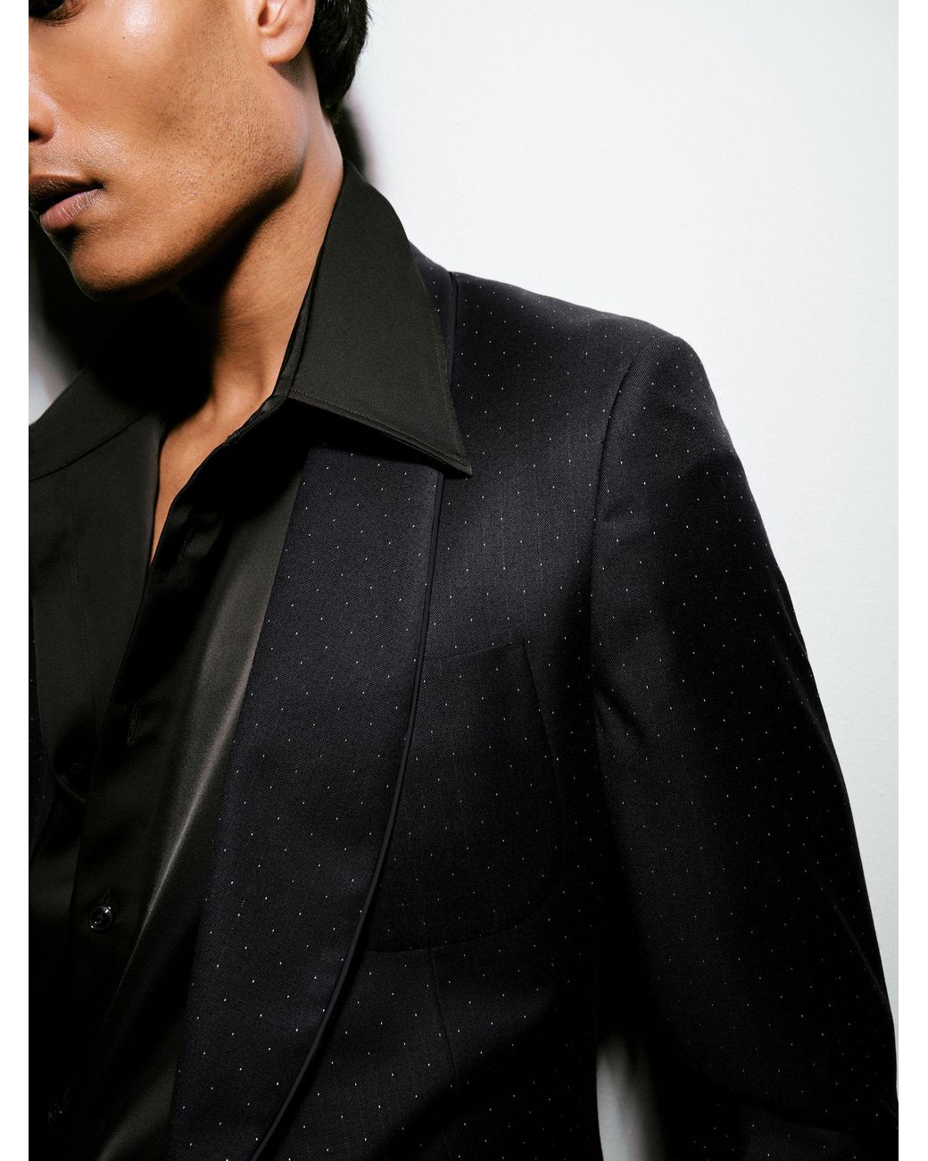 Reiss Black Single-Breasted Polka-Dot Suit Blazer Classic-Fit Wool-Blend for men