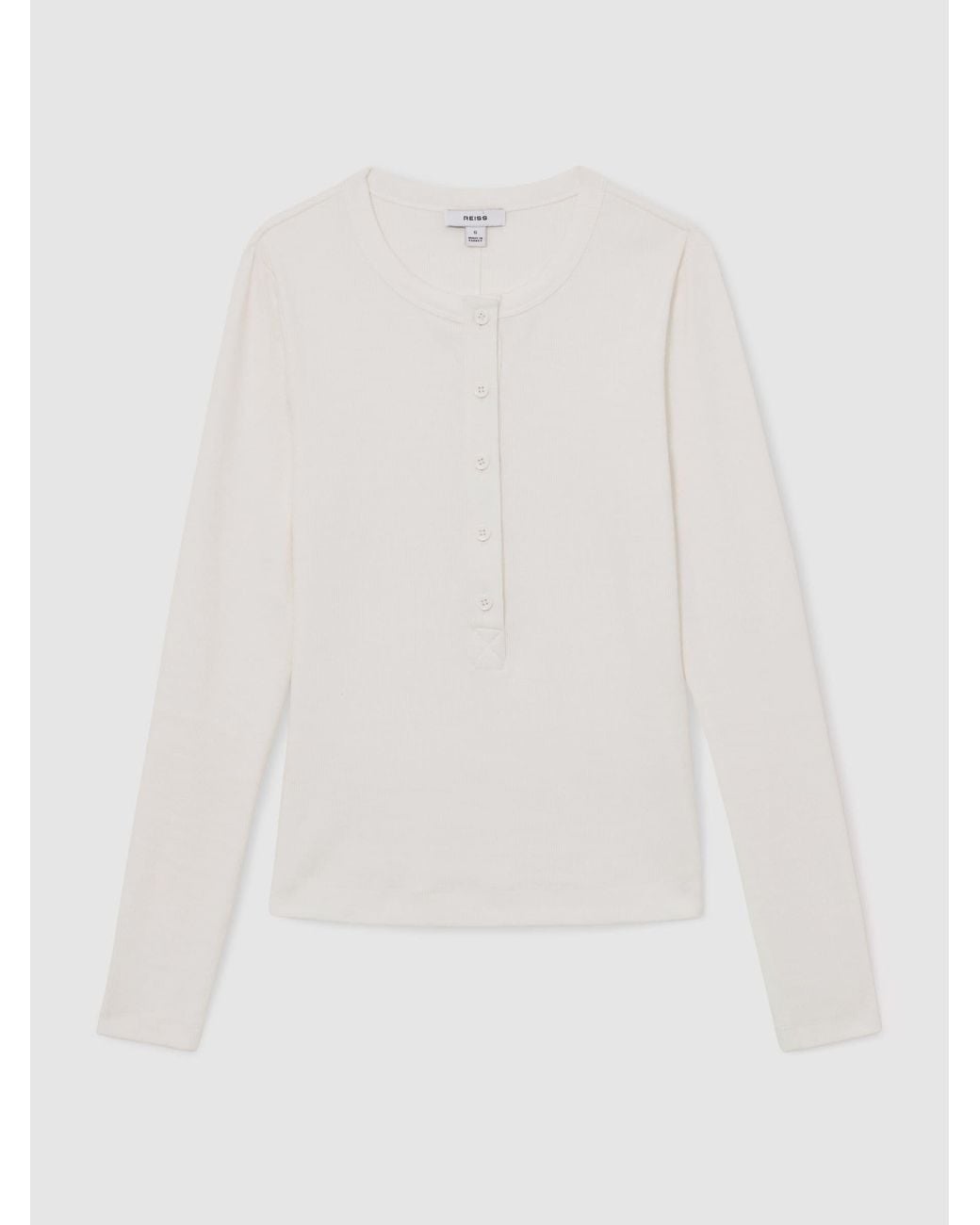 Reiss White Stretch-Cotton Half-Button Top