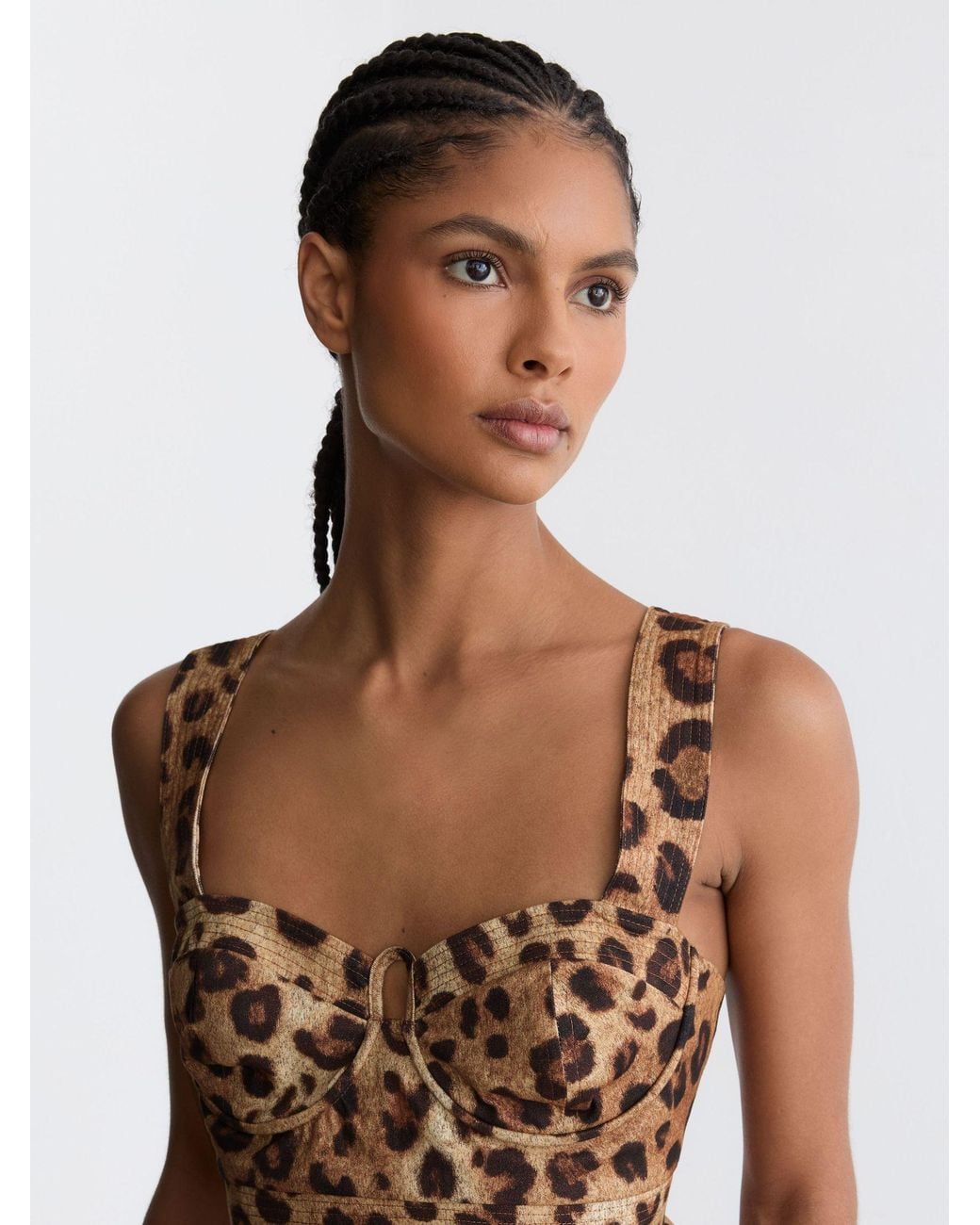 Reiss Natural Cotton Leopard-Print Bustier Top