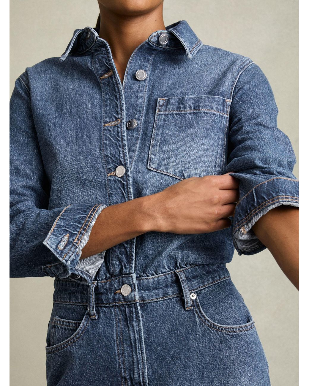 Reiss Blue Terra - Indigo Petite Denim Button-through Midi Dress, Us 12