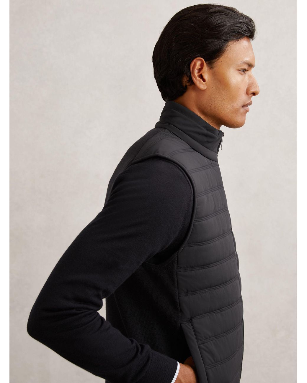 Reiss Gray Newford Funnel-Neck Quilted Knit Gilet for men