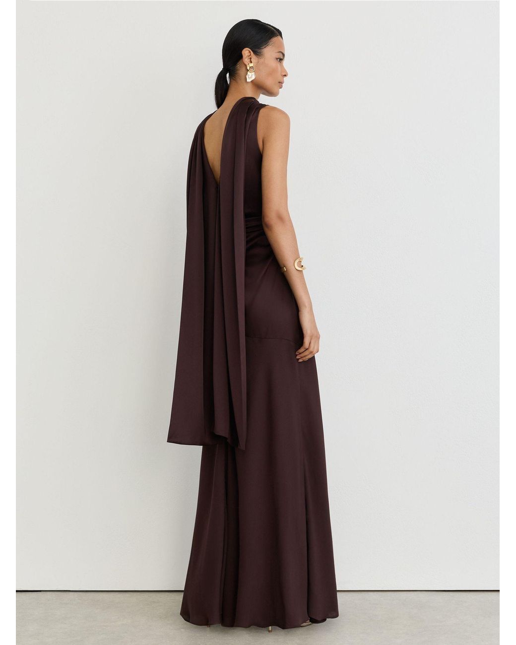 Reiss Multicolor Cape-Detail Satin-Mix Ruched Maxi Dress