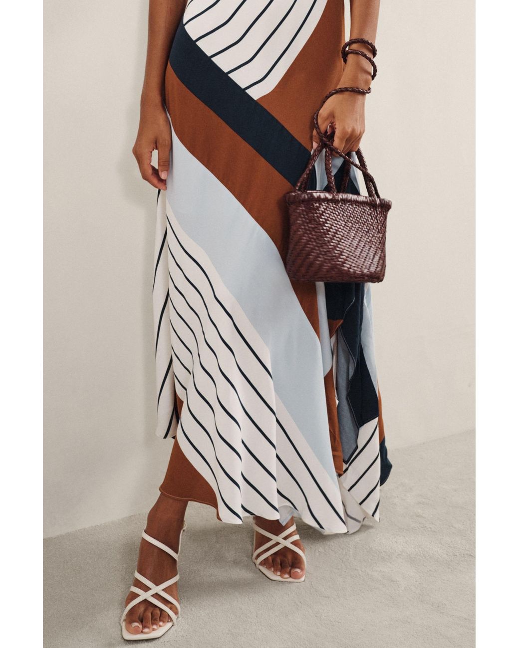【海外限定】REISSドレス☆Hallia Stripe-Print Handkerchief Ma Reiss Hallia - Blue/brown Stripe-print Handkerchief Maxi