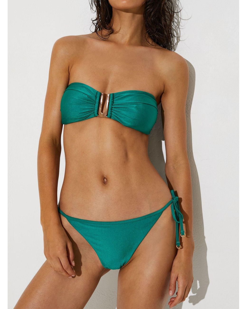 Reiss Green Shimmer Side-Tie Bikini Bottoms