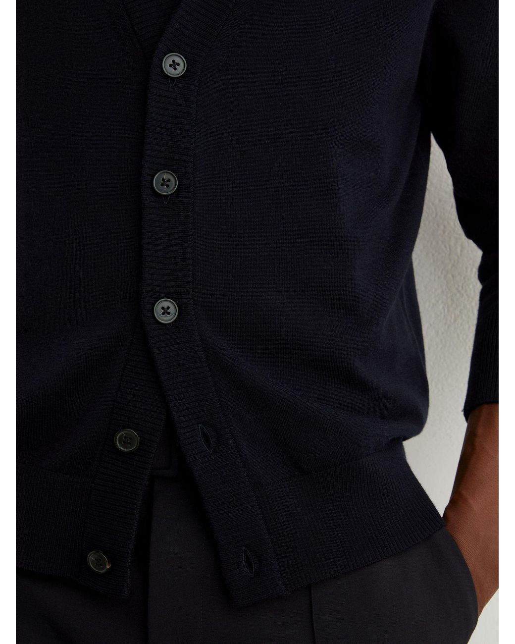 Reiss Blue Merino Wool V-Neck Cardigan for men