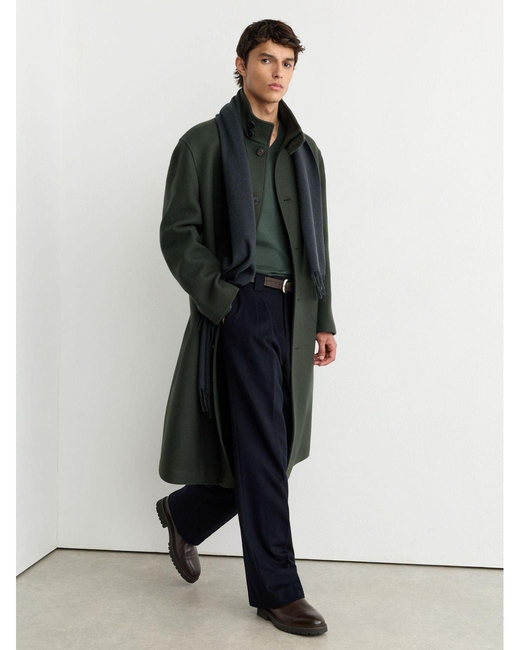 Reiss Multicolor Wool-Blend Belted Funnel-Neck Overcoat for men