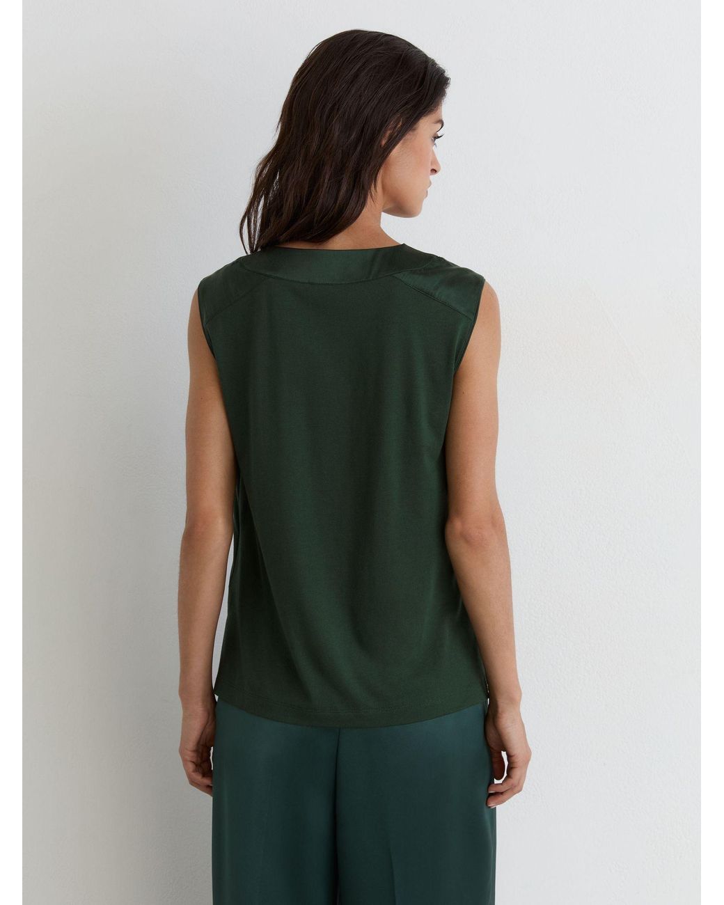 Reiss Kallie - Teal Green Cotton-modal Silk-trim Sleeveless Top, M (us 8-10)