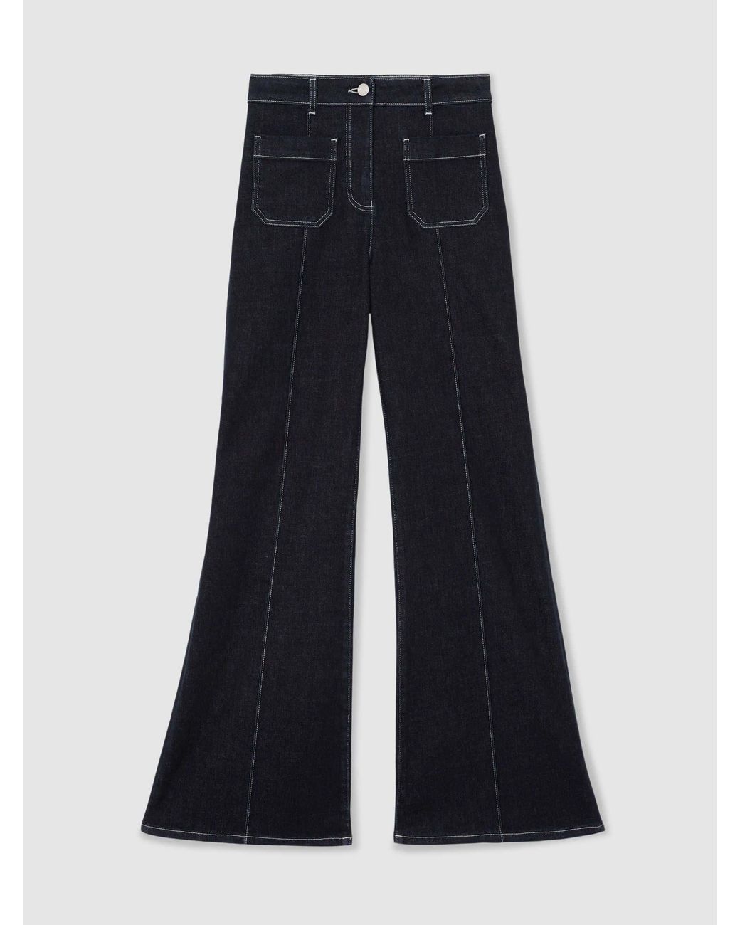 Reiss Blue Sakura Patch-Pocket Flared Jeans