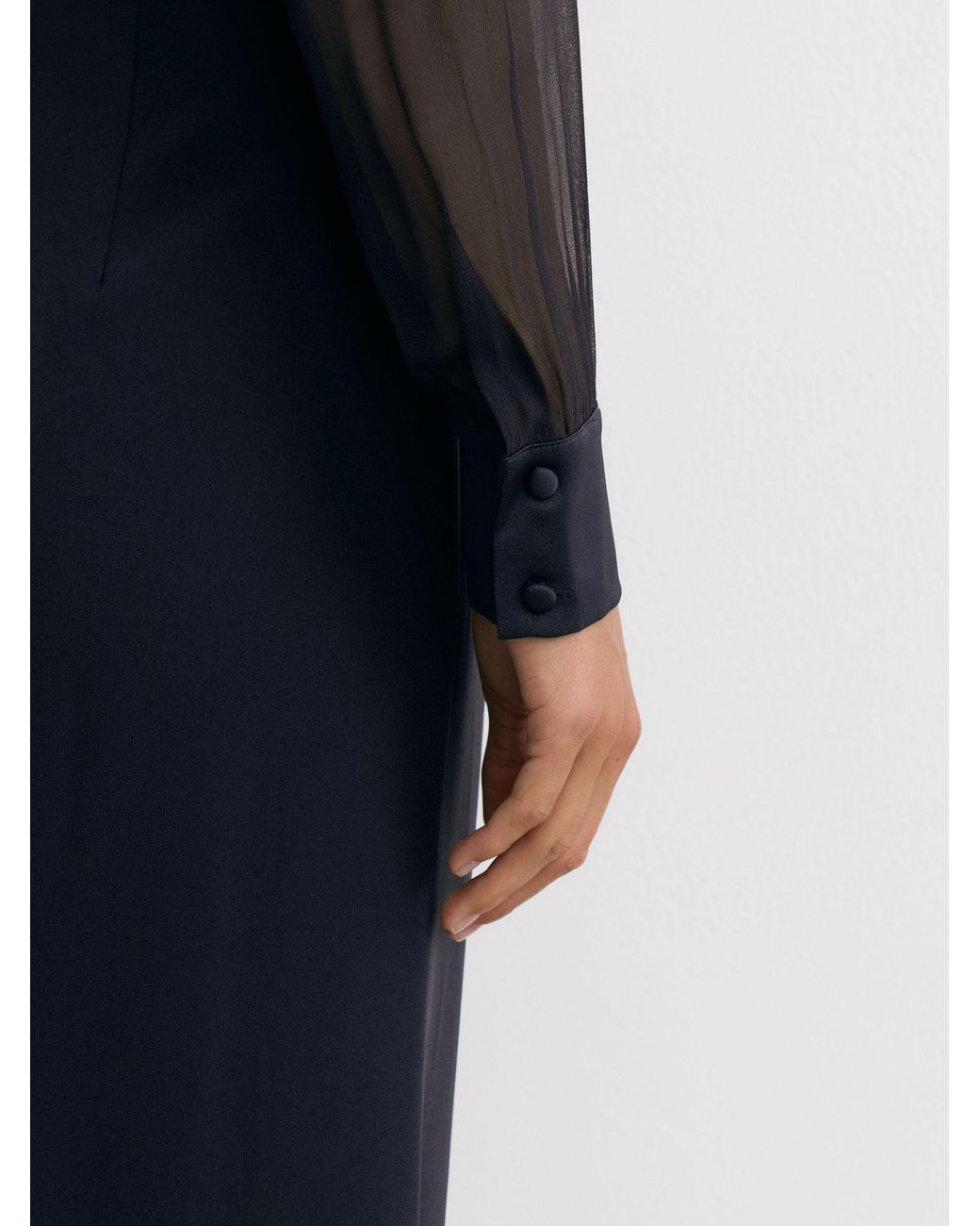Reiss Blue Structured Sheer-Panel Maxi Dress