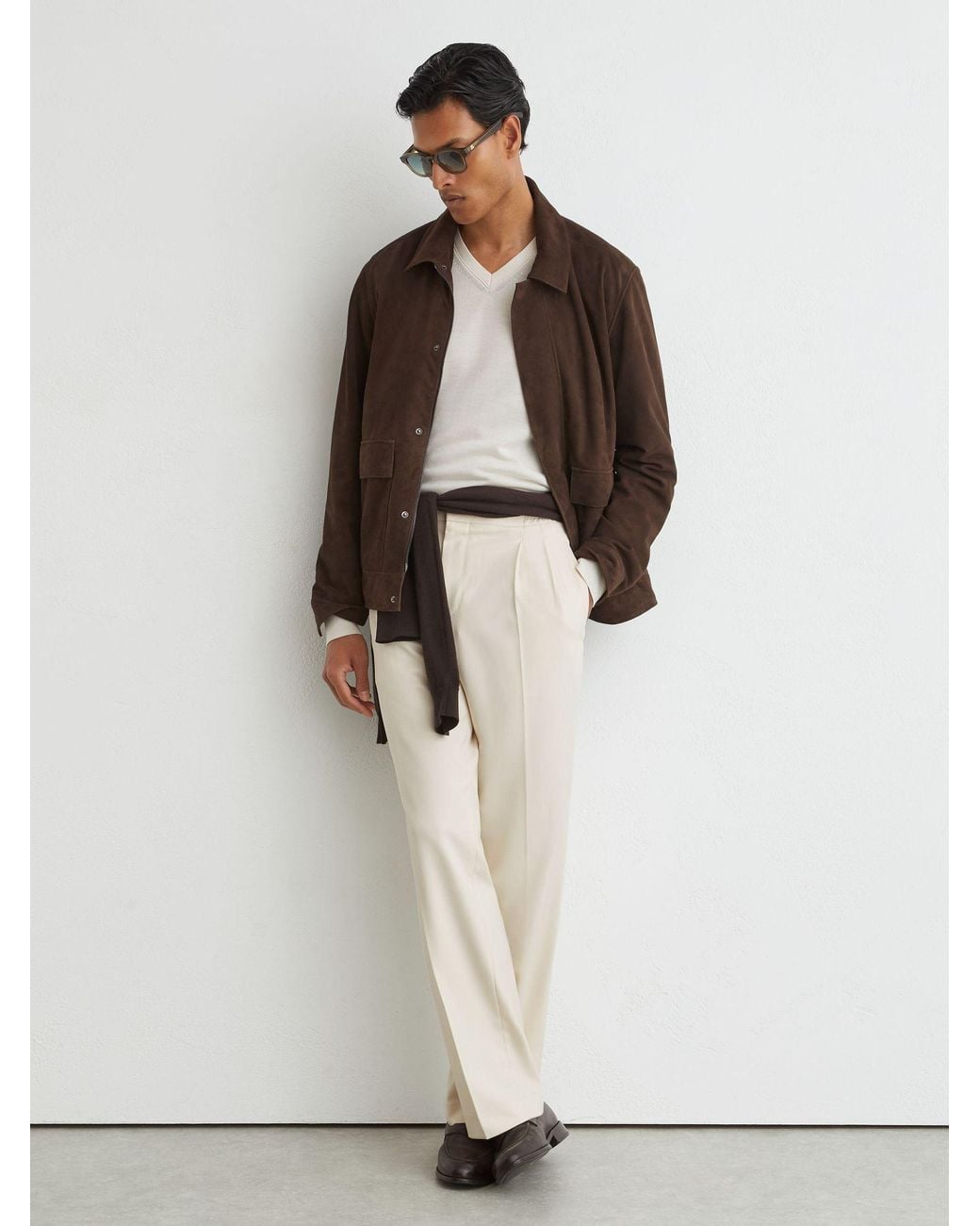 Reiss White Relaxed Twill Drawstring Trousers for men