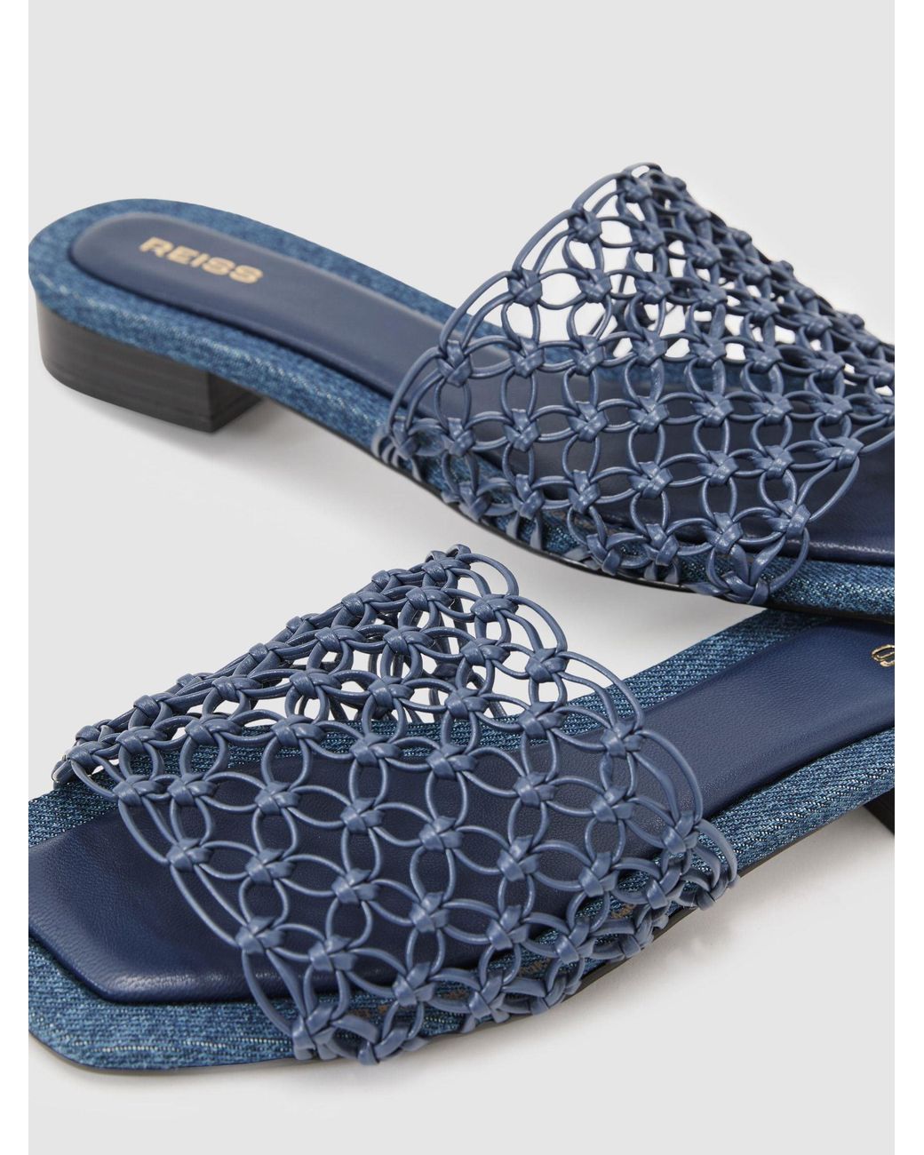 Reiss White Woven Flat Denim Sandals