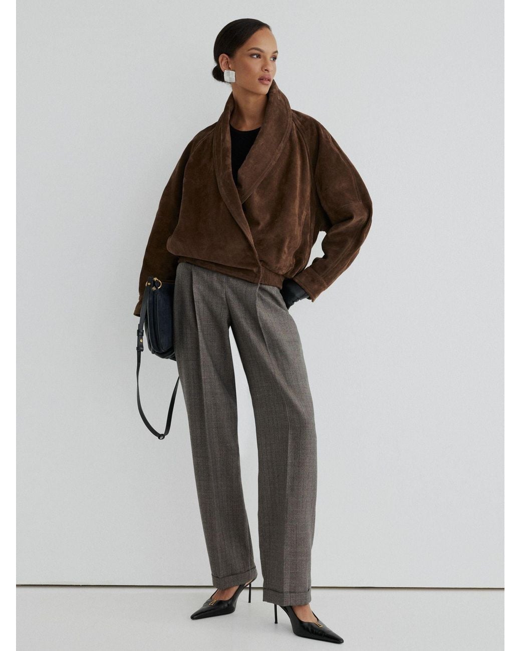 ATELIER Black Suede Wrap Bomber Jacket