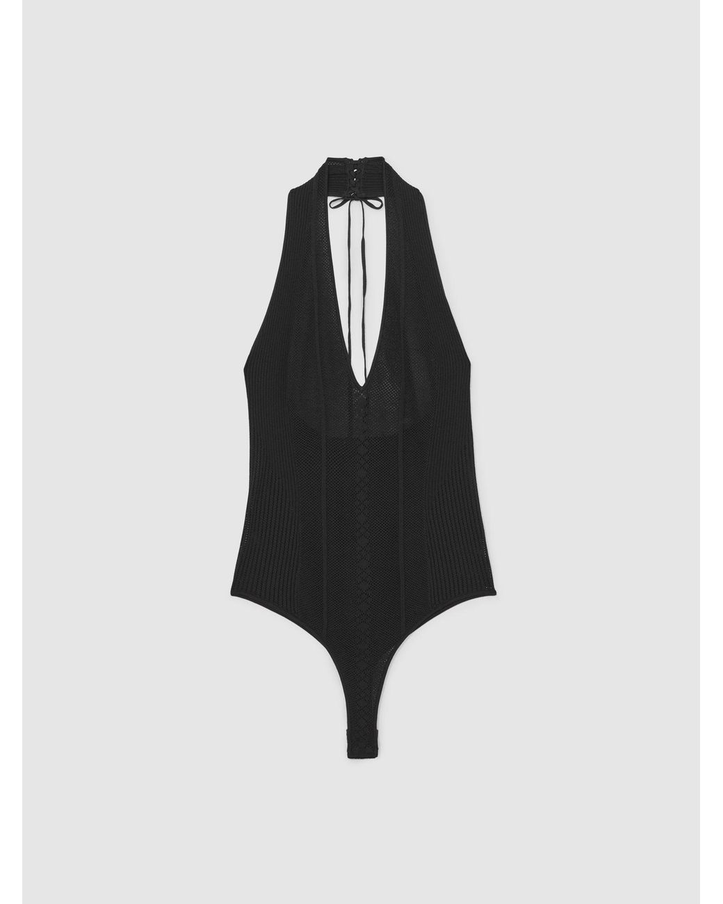 Reiss Black Atelier Stitch-Detail Halter Bodysuit