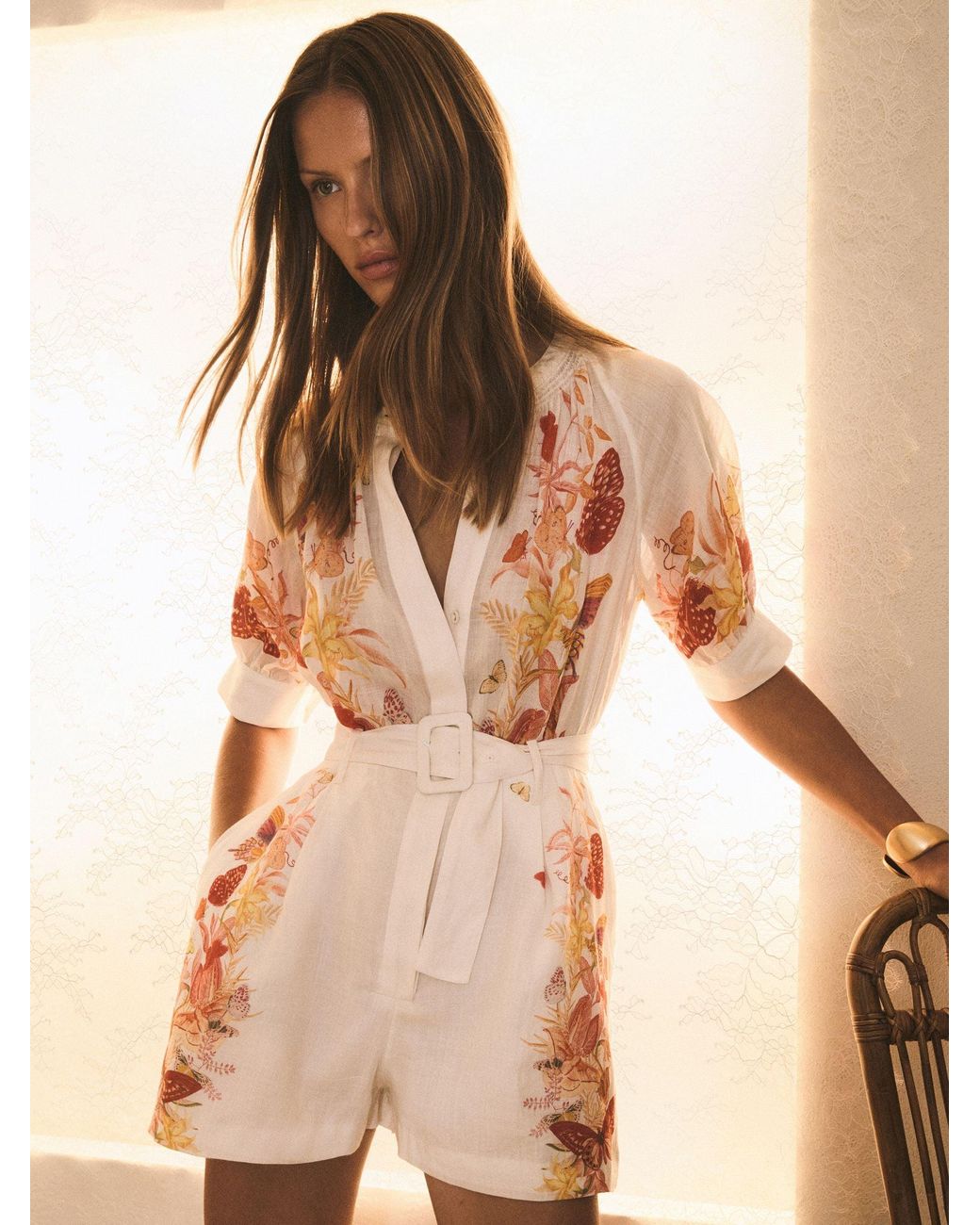 Reiss Natural X Nybg Ramie Butterfly-Print Playsuit