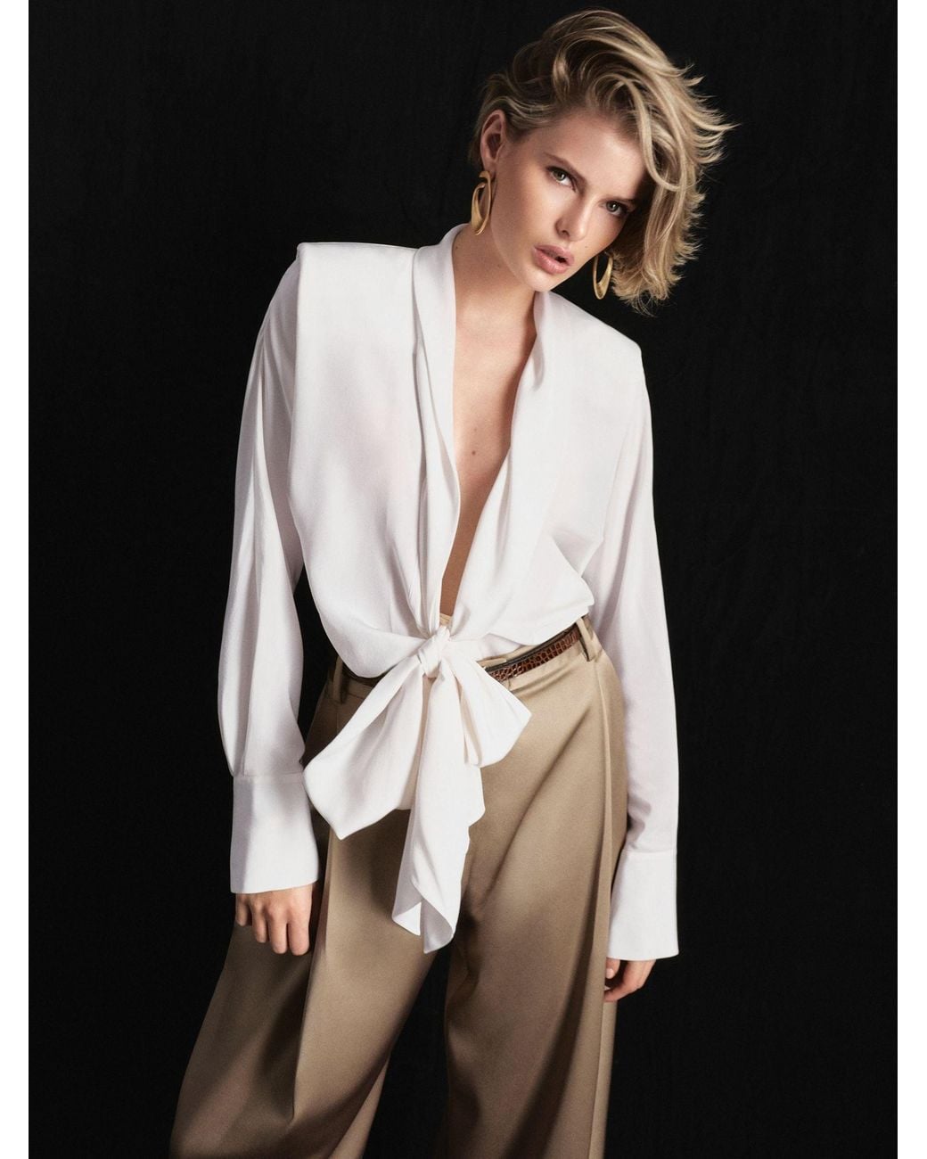 ATELIER Black Silk Crepe De Chine Tie-Front Shirt