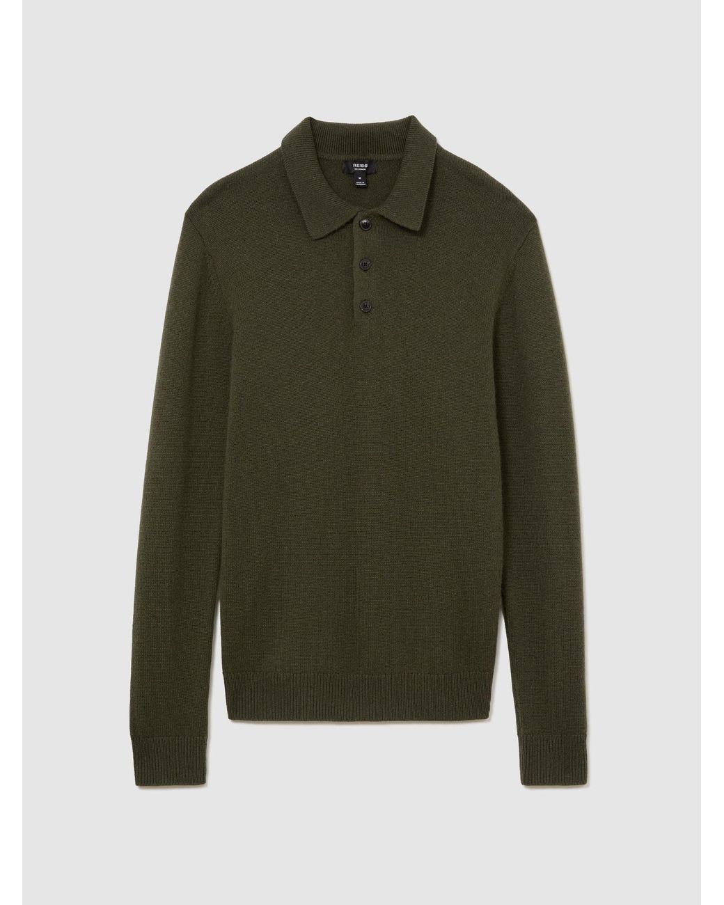 Reiss Green Cashmere Half-Button Polo Shirt for men
