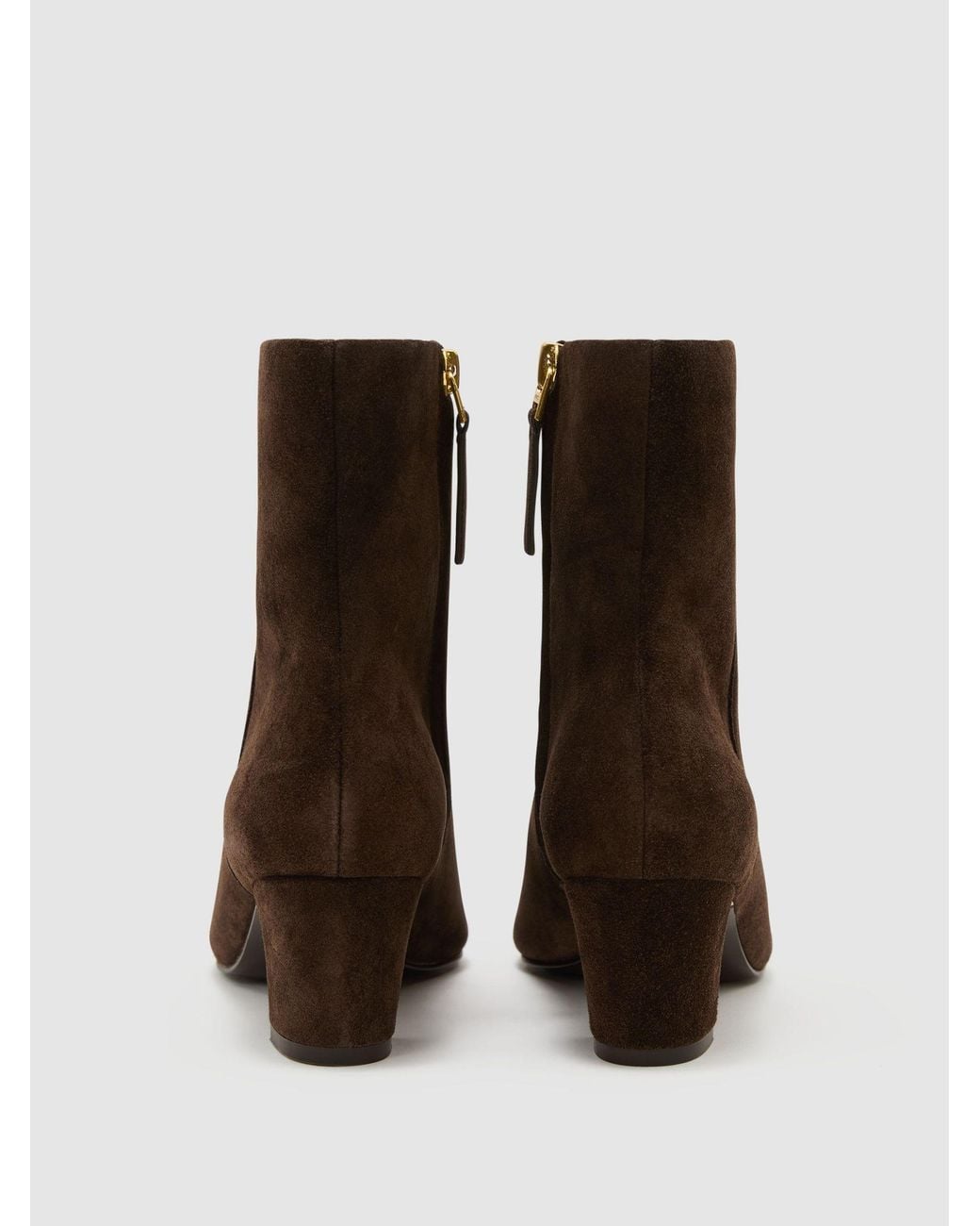 Reiss Brown Leather Pointed-Toe Low-Heel Ankle Boots