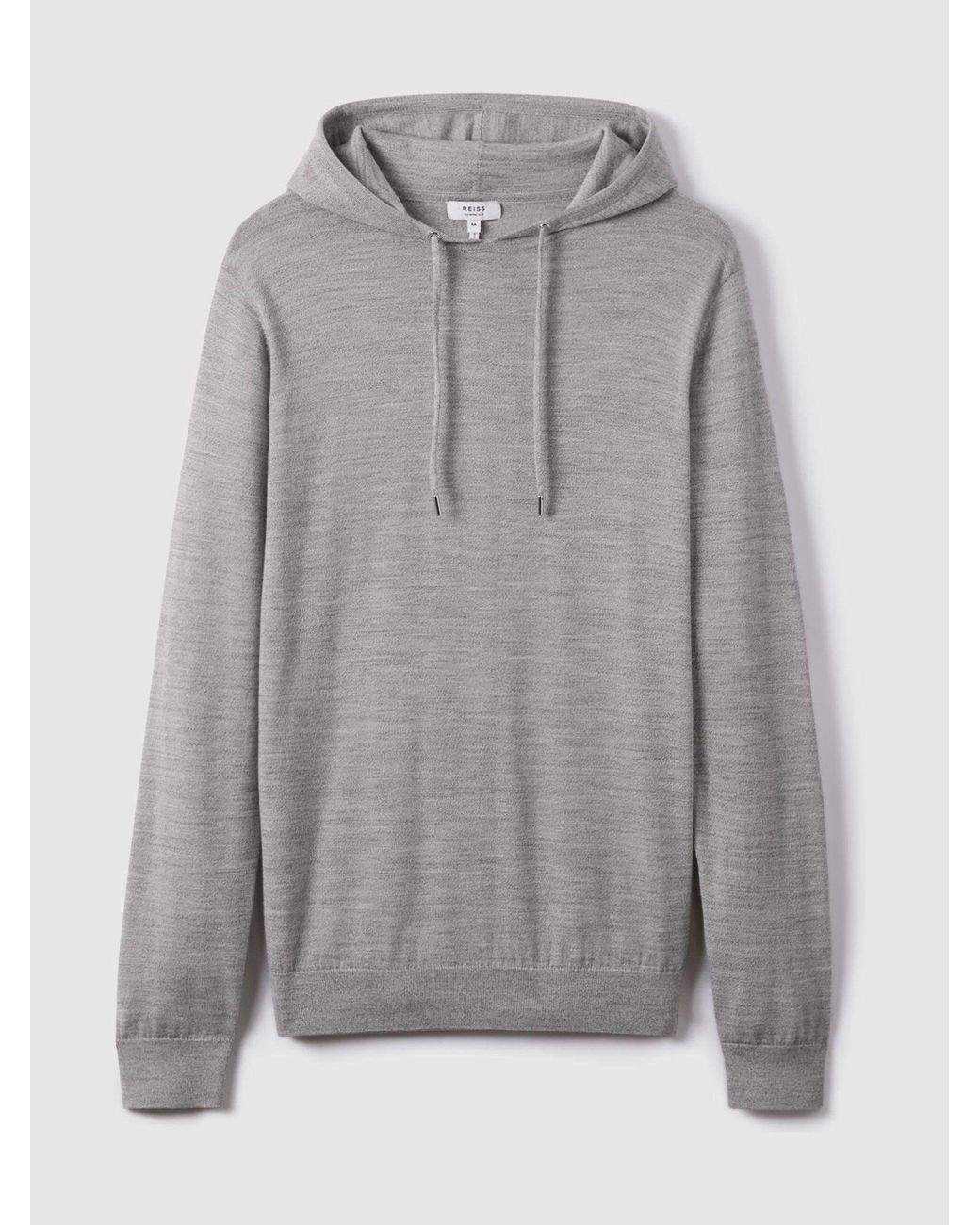 Reiss Gray Holland - Soft Grey Mouline Holland Wool Drawstring Hoodie, M for men