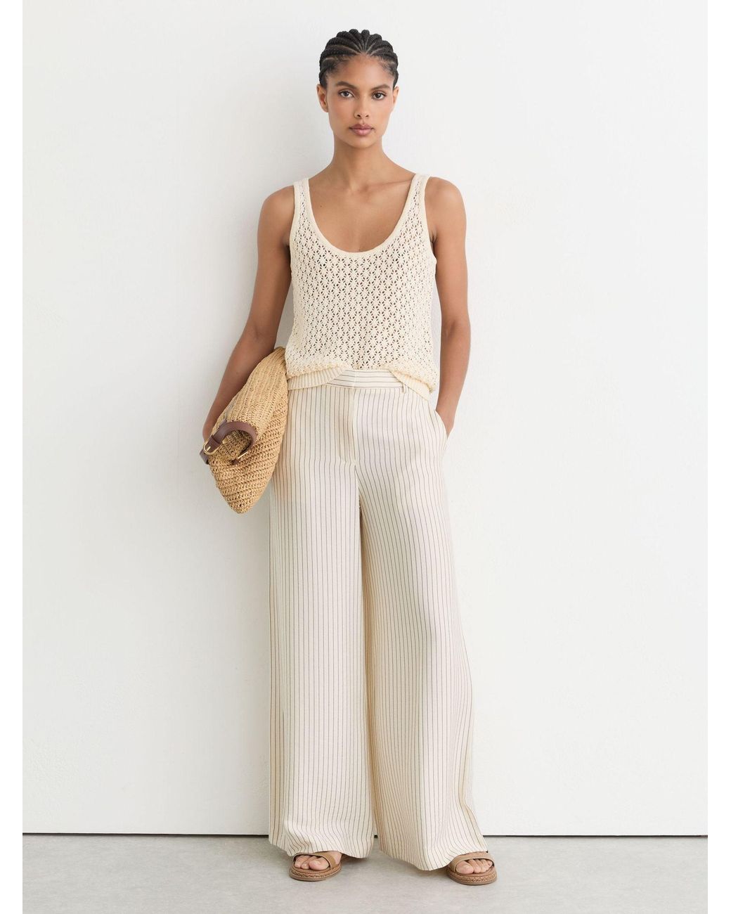 Reiss Natural Colette - Ivory Linen Open-stitch Knitted Vest, S (us 4-6)