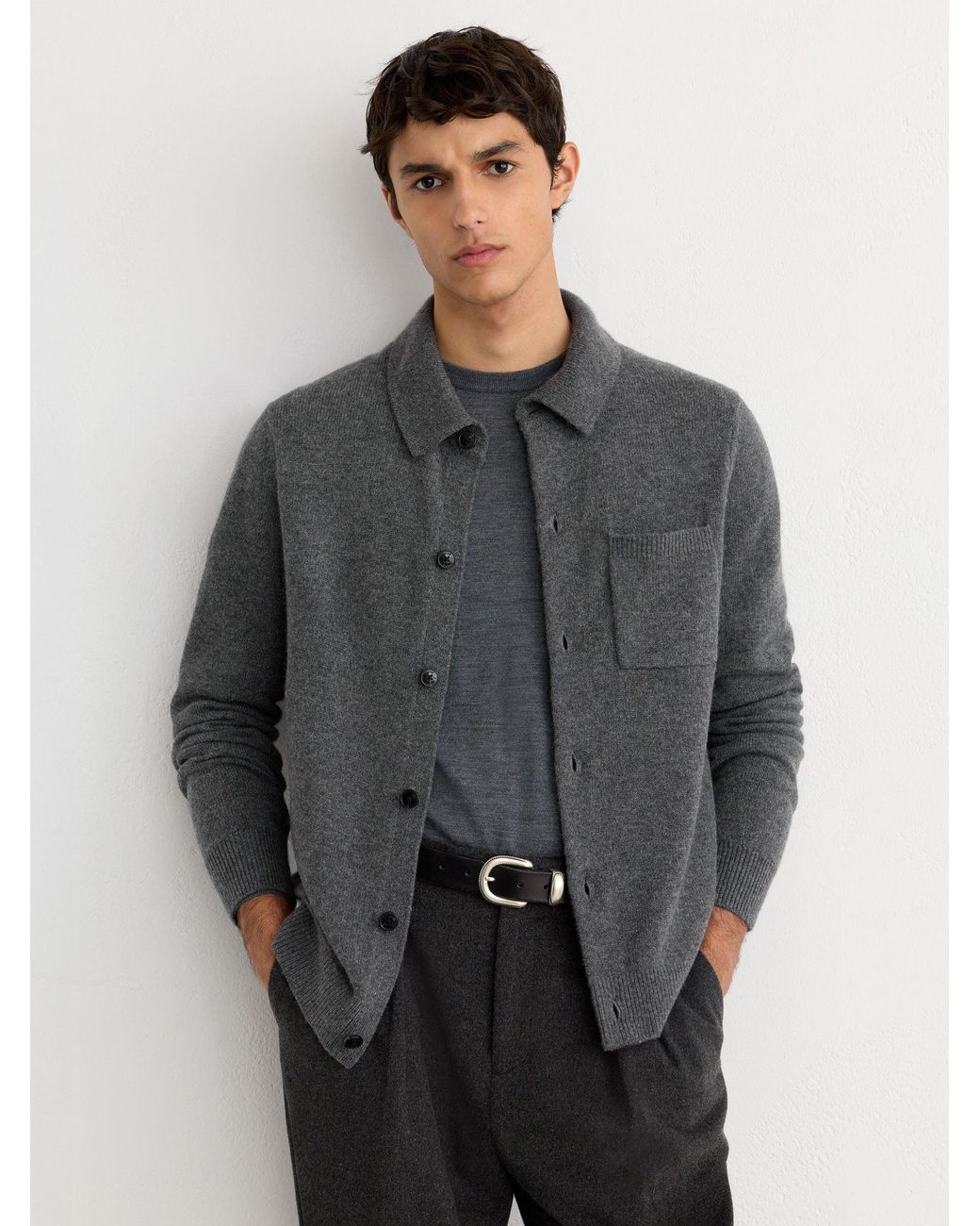 Reiss Gray Wool-Cashmere Knitted Overshirt for men