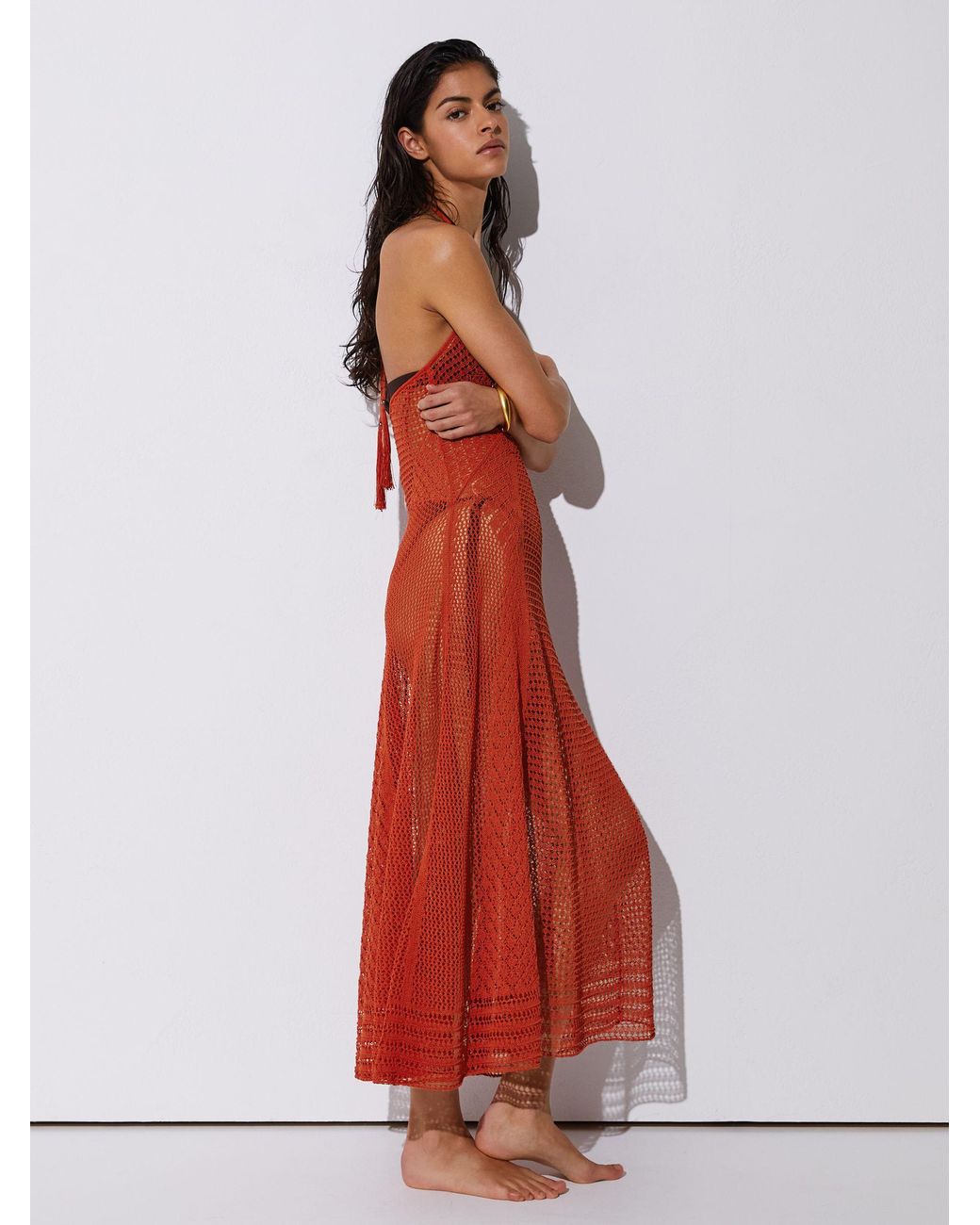 Reiss Red Cotton-Blend Crochet Beach Dress