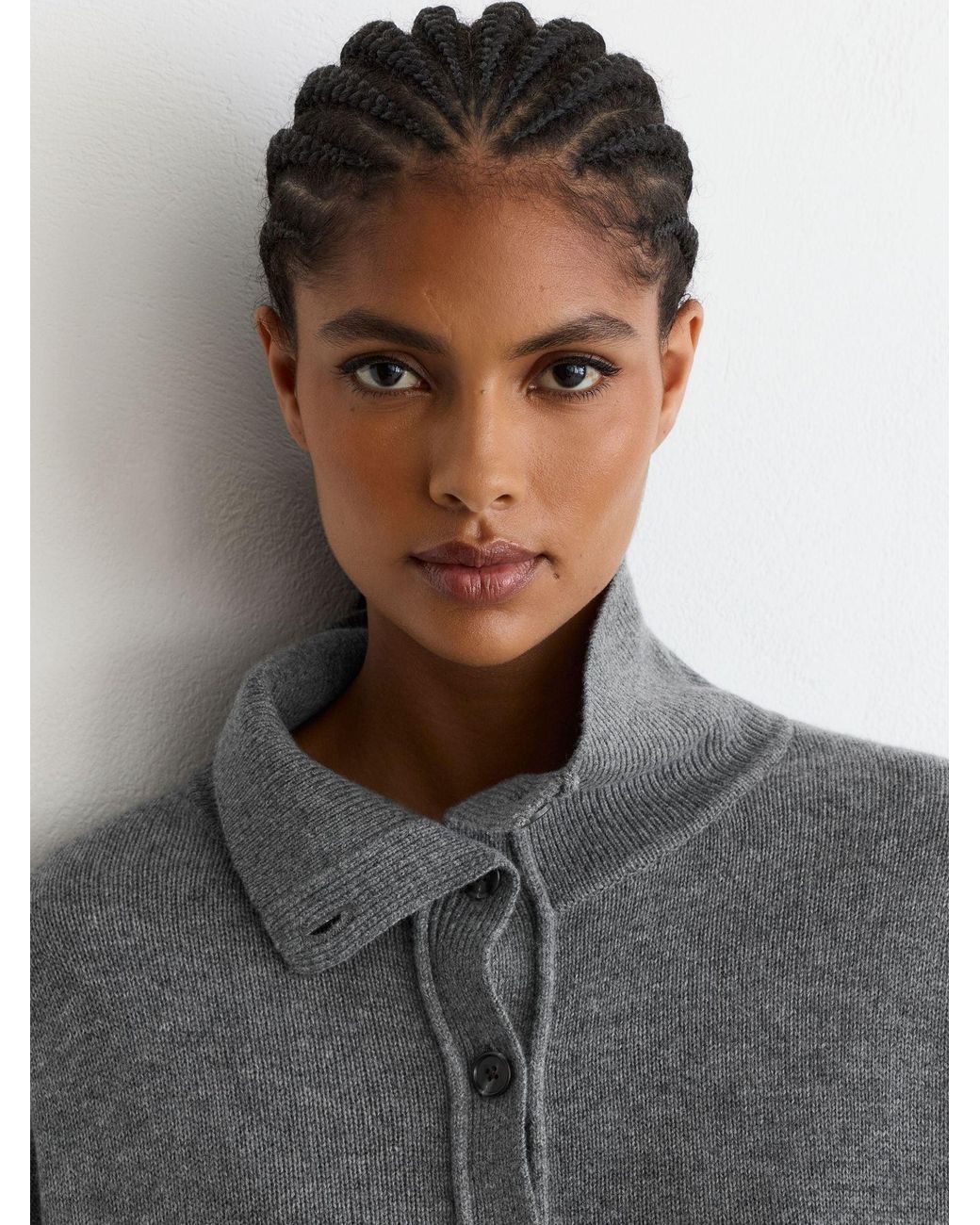 Reiss Gray Wool-Cashmere Half-Button Jumper