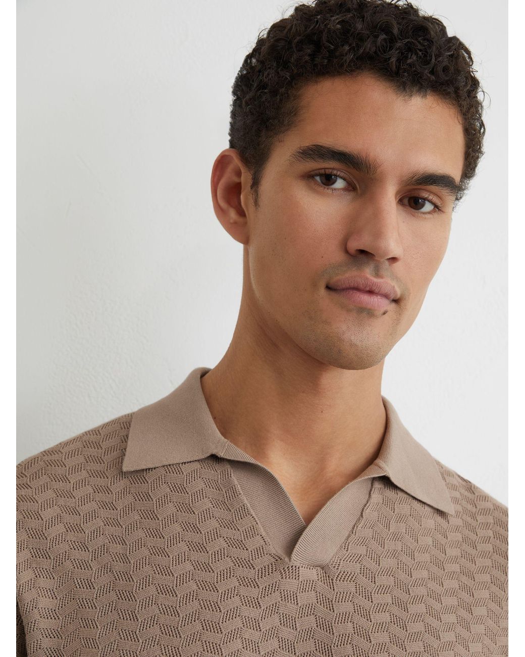 Reiss Multicolor Textured-Knit Open-Collar Polo Shirt for men