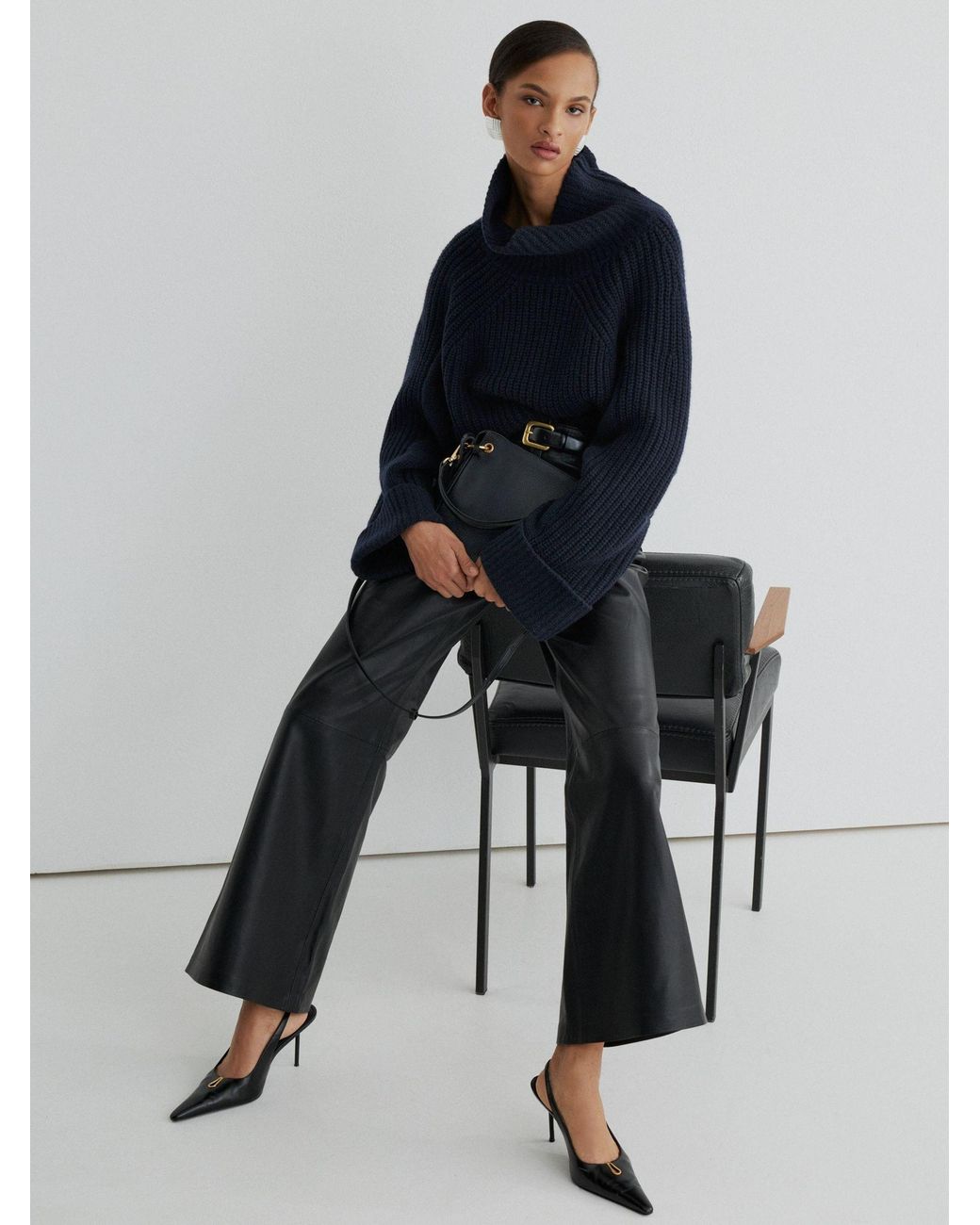 ATELIER Blue Wool-Cashmere Ribbed Roll-Neck Jumper