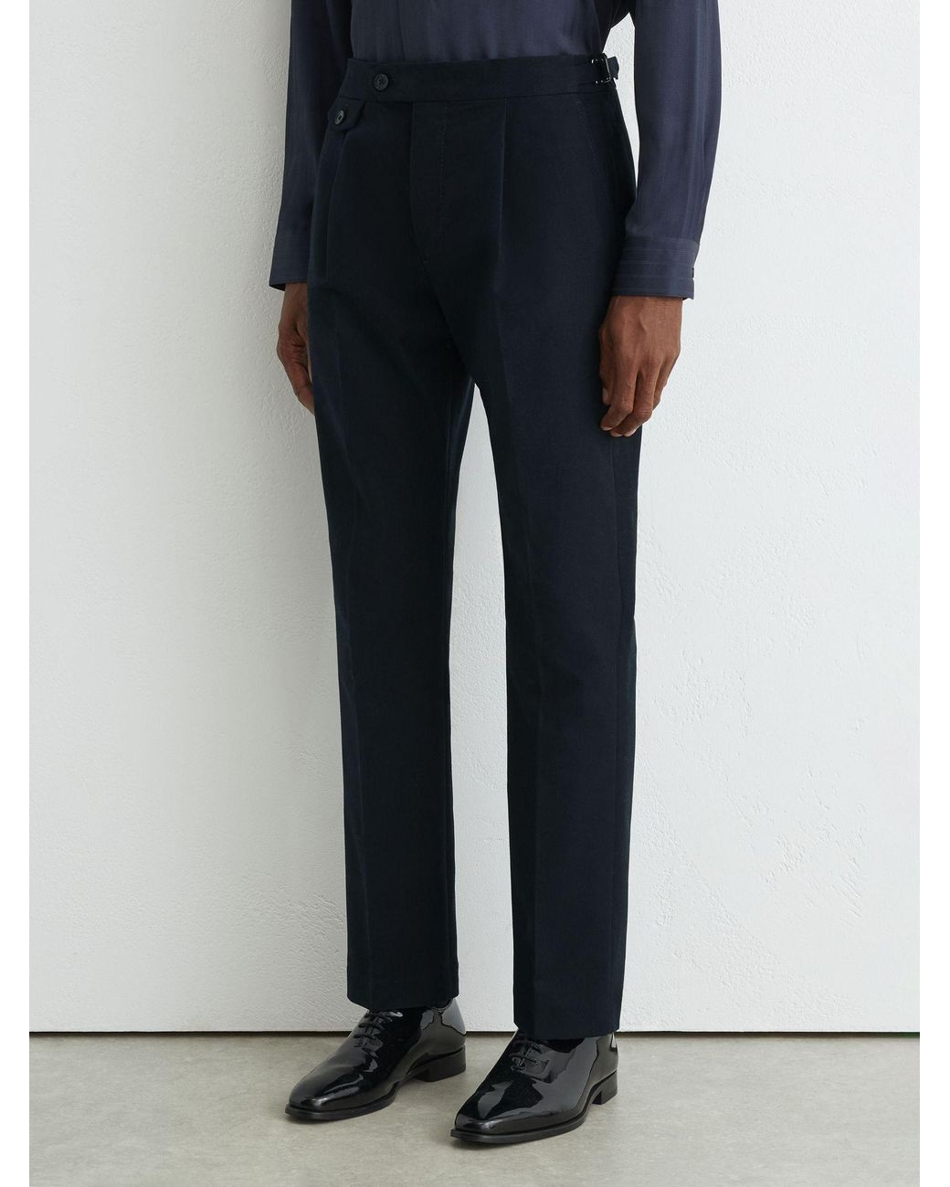 Reiss Blue Cotton-Blend Moleskin Tapered Trousers for men