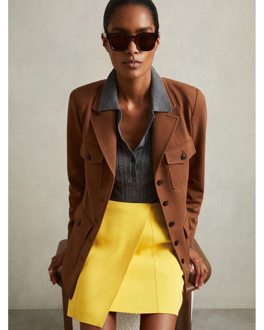 【海外限定】REISSスカート☆Cleo Cleo Yellow Cross-Over Mini REISS Cross-Over Mini Skirt in Yellow | endource