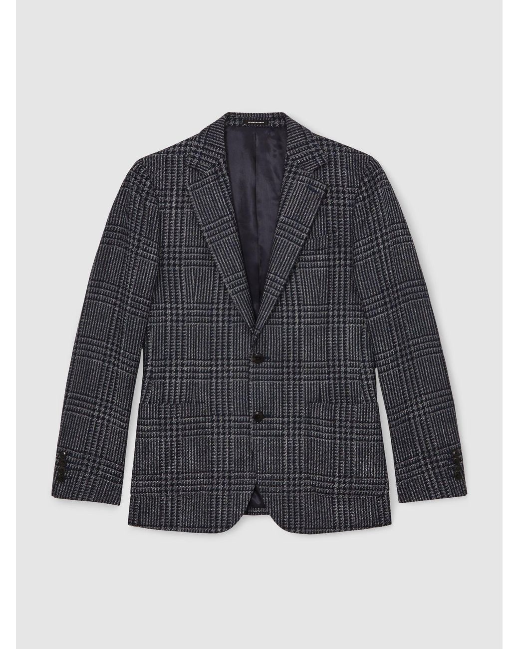 Reiss Blue Wool-Blend Check Single-Breasted Blazer Tailored-Fit for men