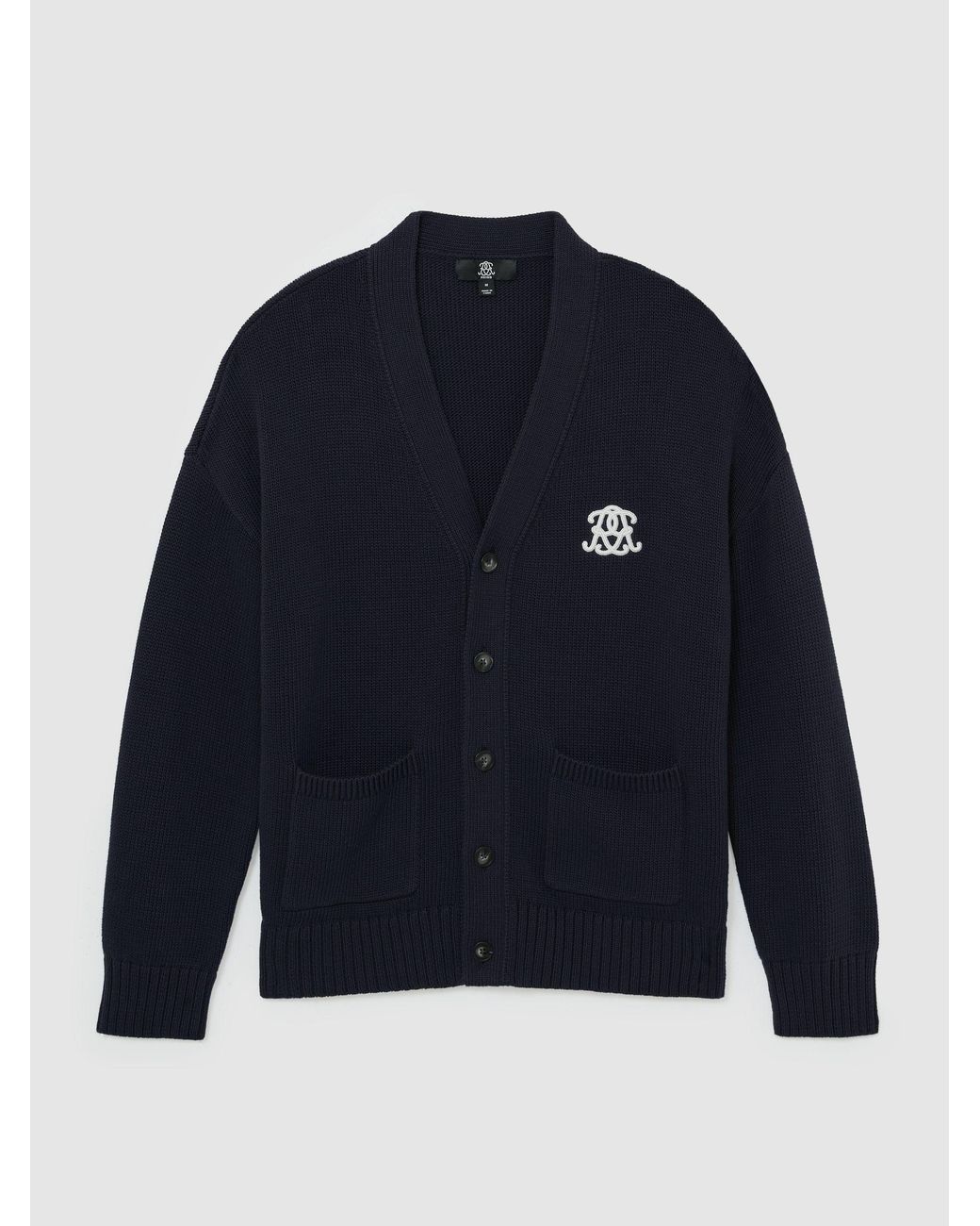 Reiss Blue Monogram-Embroidered Relaxed Cardigan for men