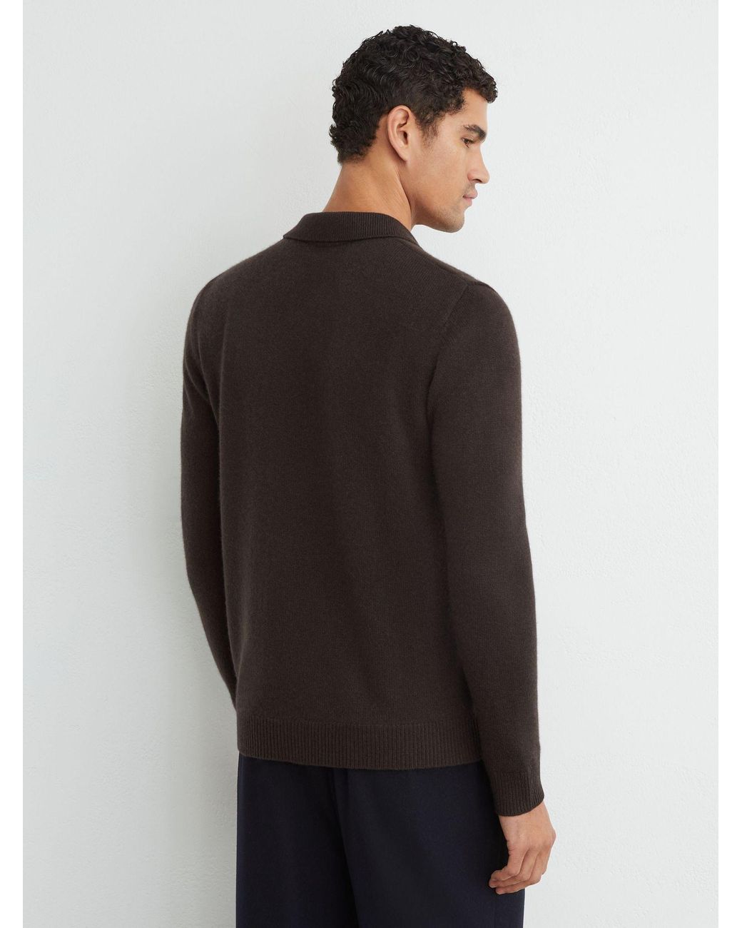 Reiss Black Cashmere Half-Button Polo Jumper for men