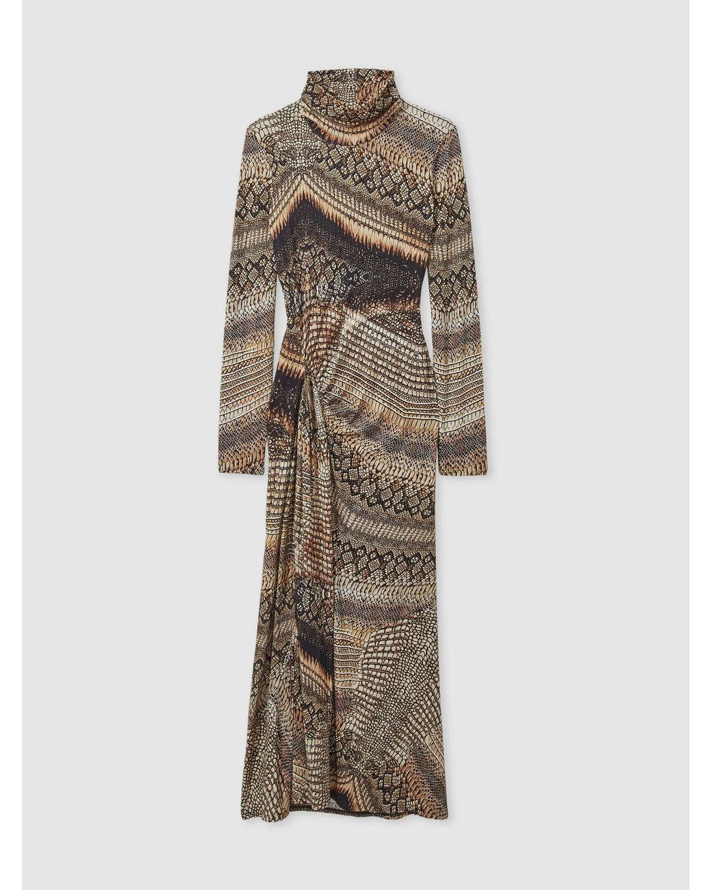 Reiss Natural Naomi - Brown Snake-print Draped Midi Dress, S (us 4-6)