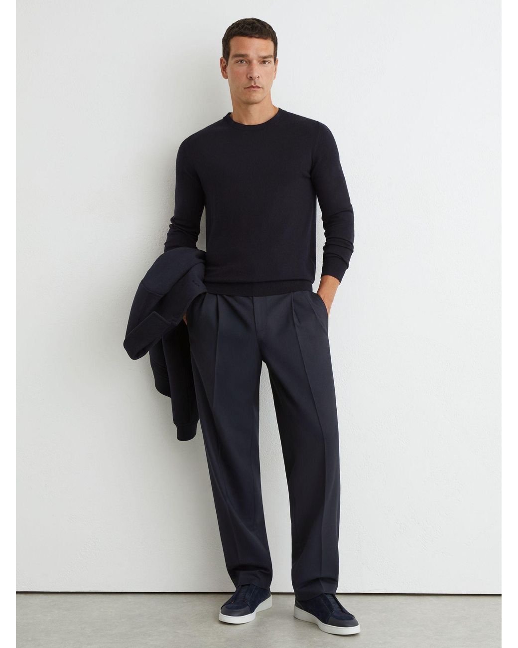 Reiss Blue Wessex - Navy Merino Wool Crew-neck Jumper, Xxl for men