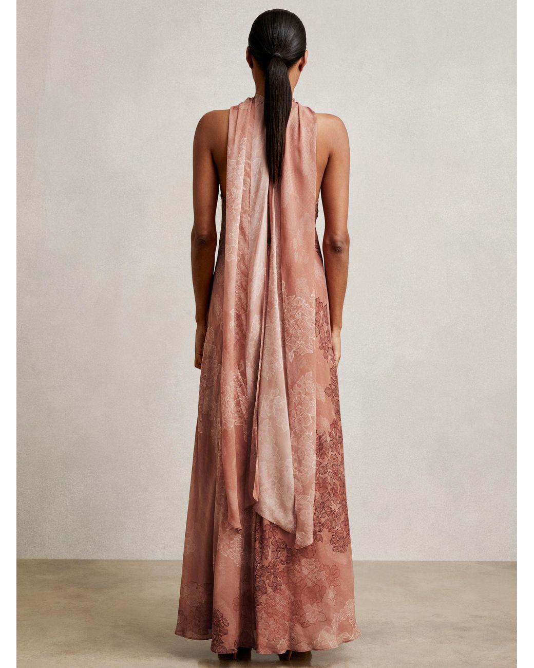 Reiss Natural Chiffon Floral Cape Maxi Dress