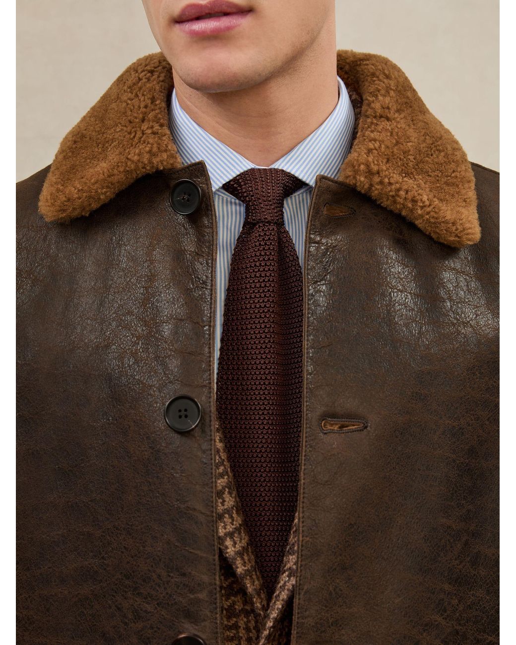 Reiss Brown Atelier Shearling Leather Jacket for men