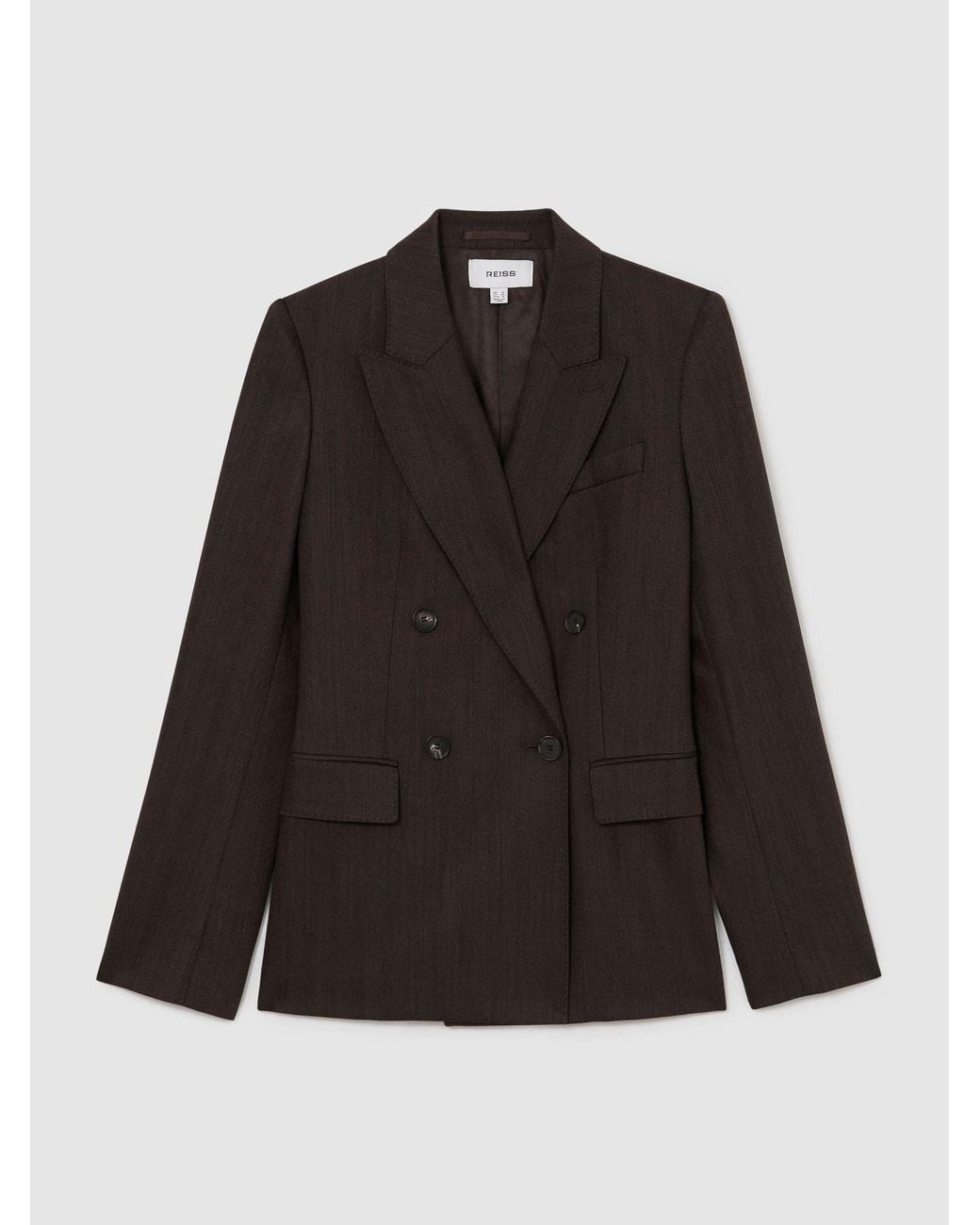 Reiss White Dawson Chocolate Petite Wool-Blend Herringbone Double-Breasted Blazer, Dark