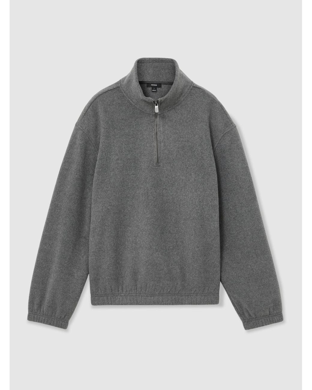 Reiss Gray Fleece Quarter-Zip Sweatshirt for men