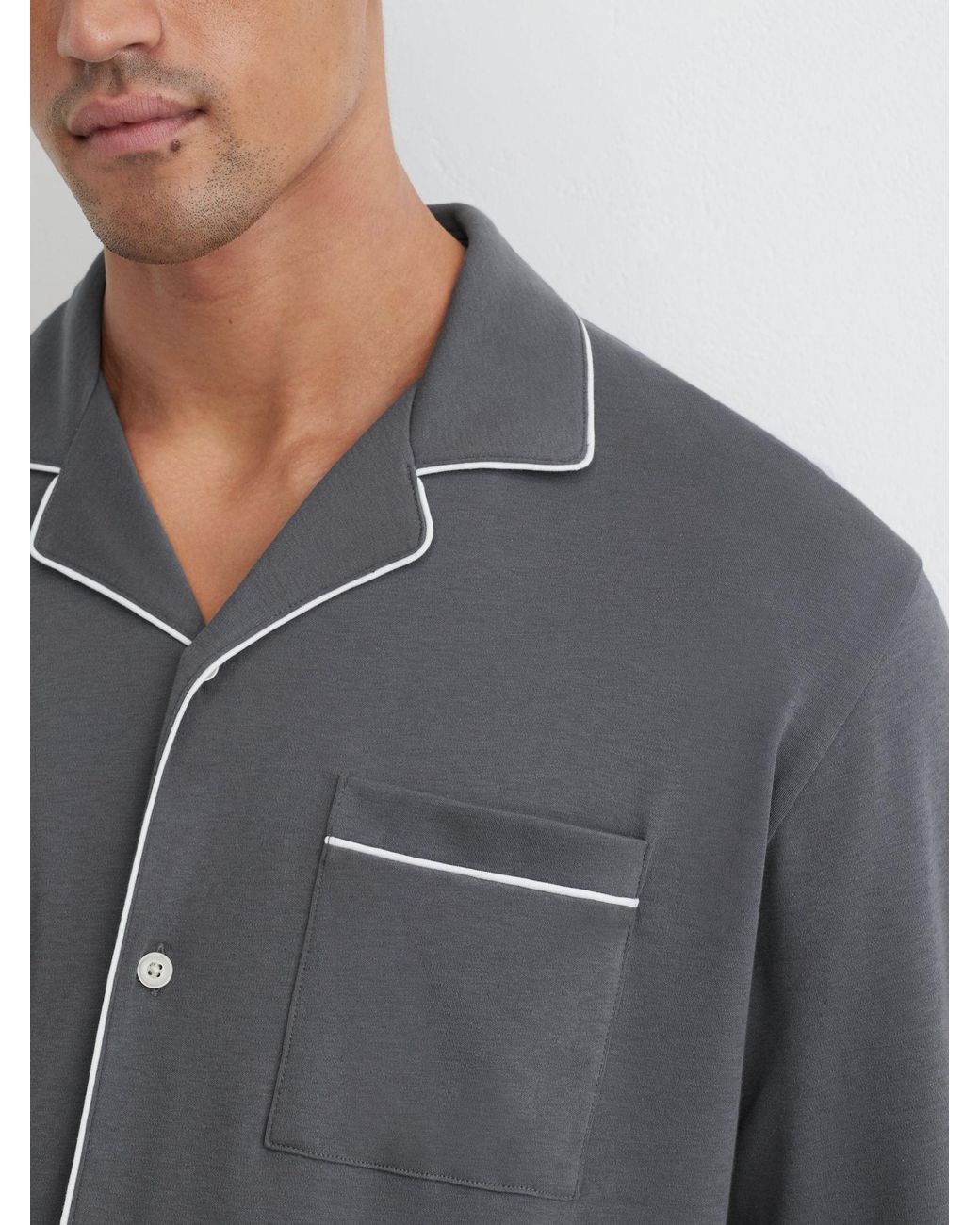 Reiss Gray Aubrey Cotton Jersey Piped Pyjama for men